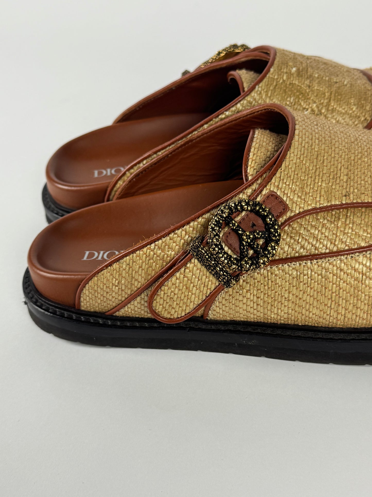 Dior x Denim Tears Sample Peace Sign Buckle Oblique Brown Mules FW 2023 - 44 EU