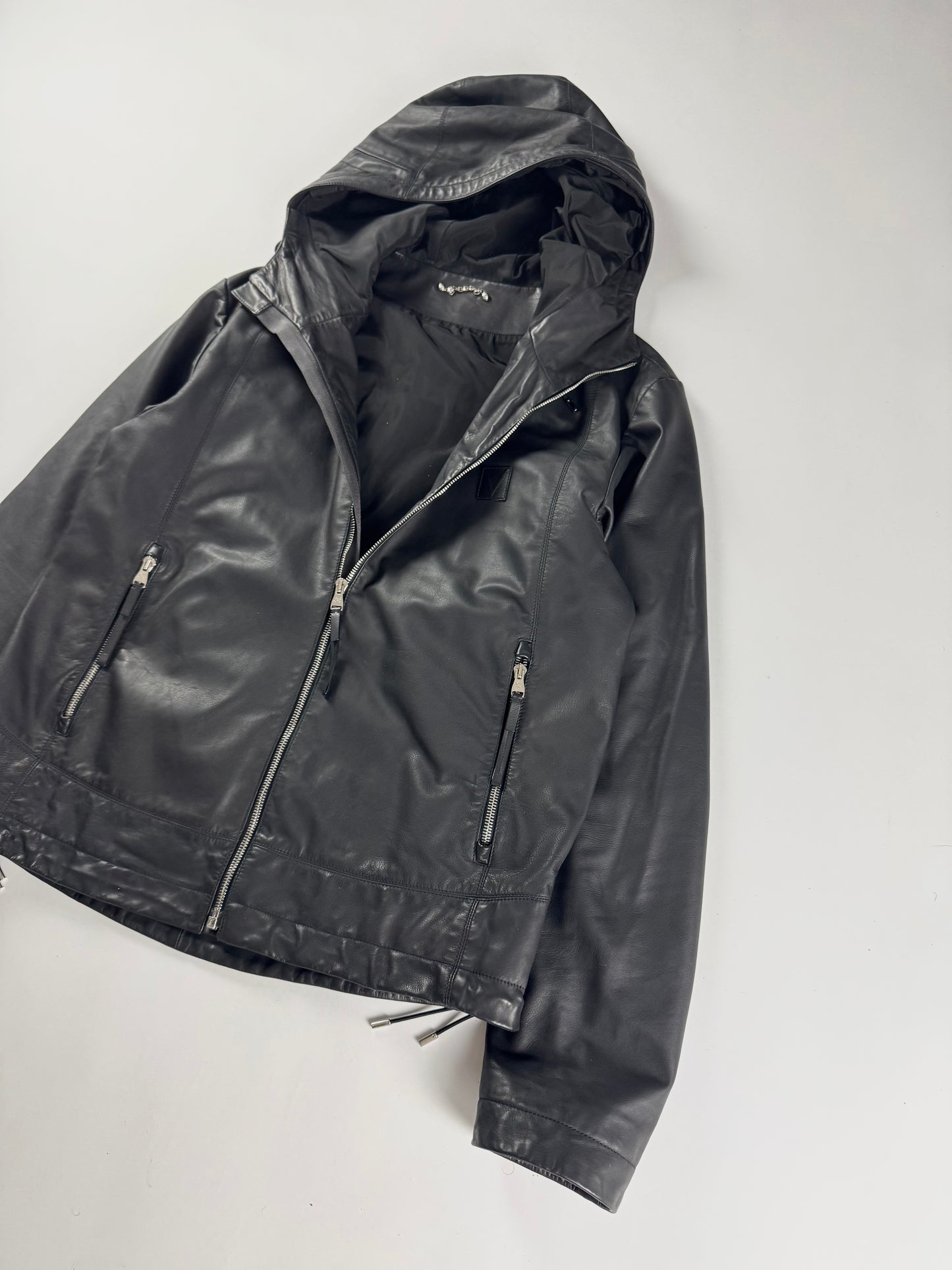 Louis Vuitton V Logo Patch Leather Drawstring Hood Jacket SS 2015 - M