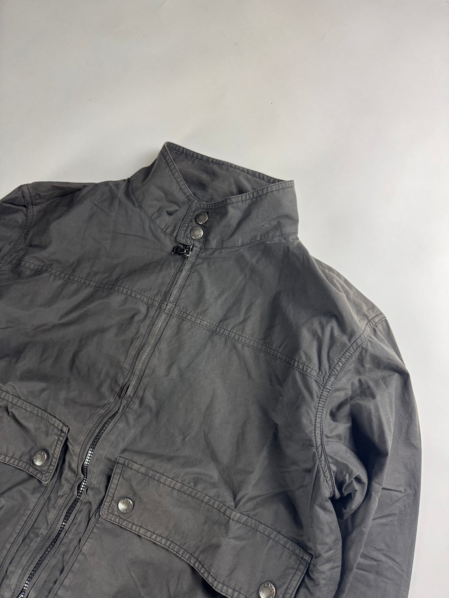 Prada Dark Grey Double Buttons High Collar Bomber Jacket SS 2007 - S