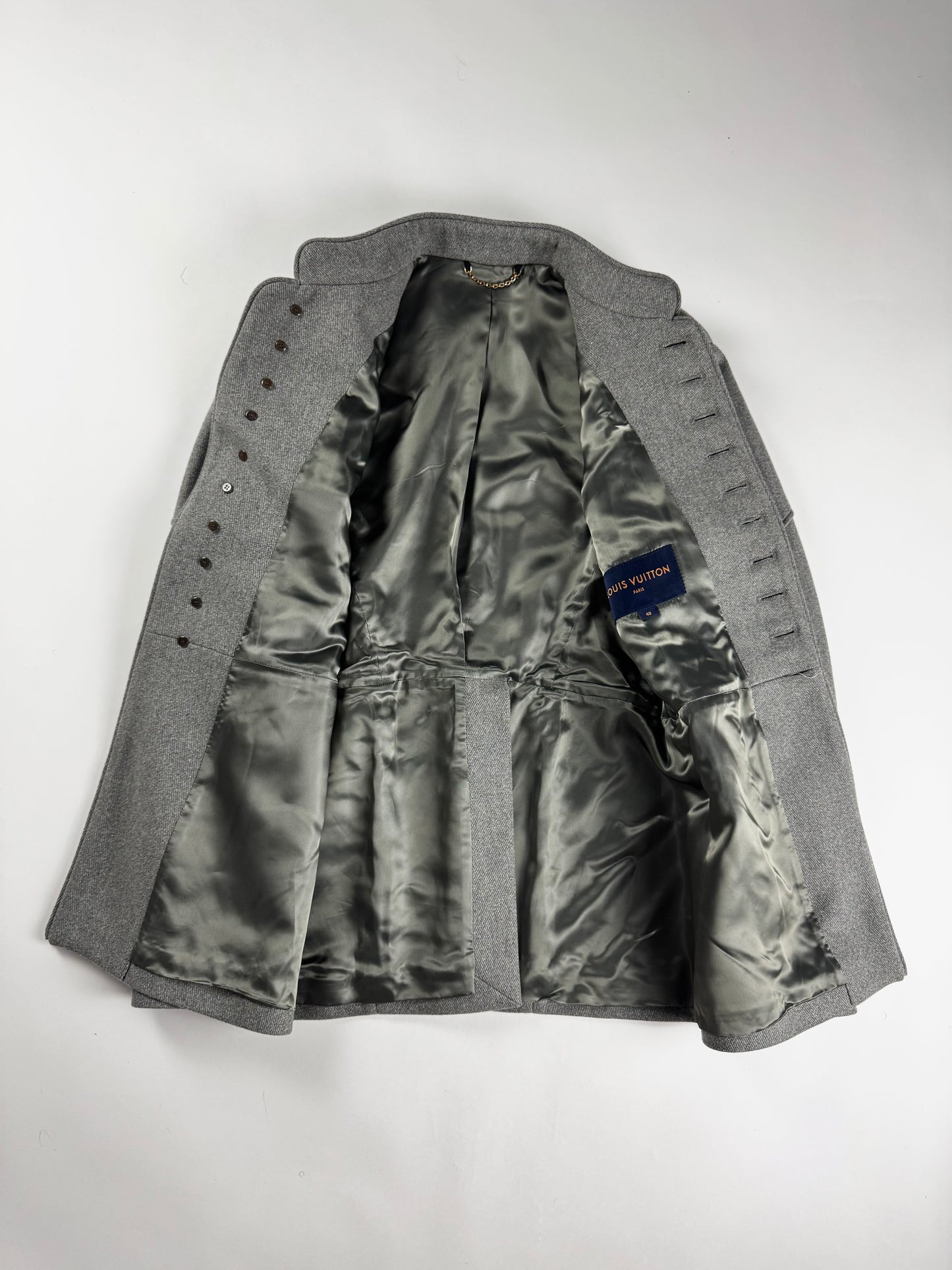 Louis Vuitton Sample Grey Wool Napoleonic Military Stand Collar Epaulettes Officer Jacket FW 2019 - M