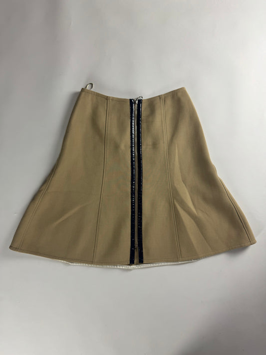 Louis Vuitton Sample Exposed Front Zipper Tan Flared Skirt FW 2015 - S