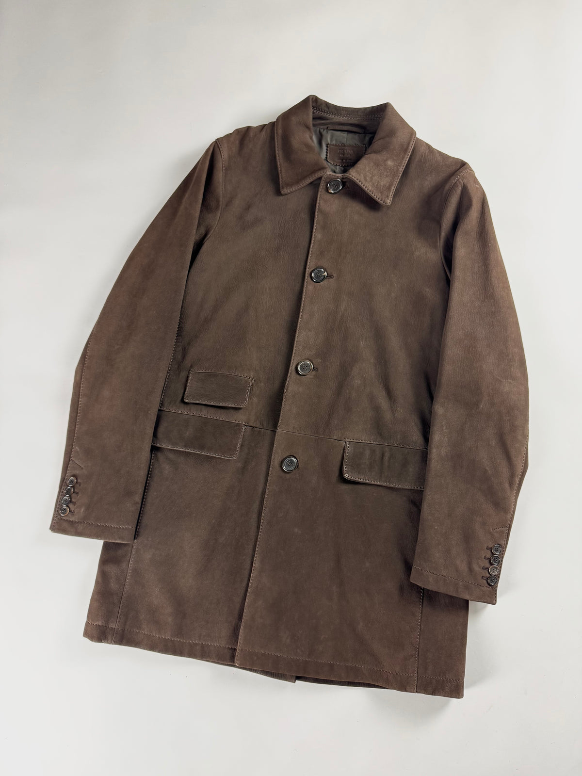Prada Premium Brown Leather Three Pockets Long Coat FW 2003 - M