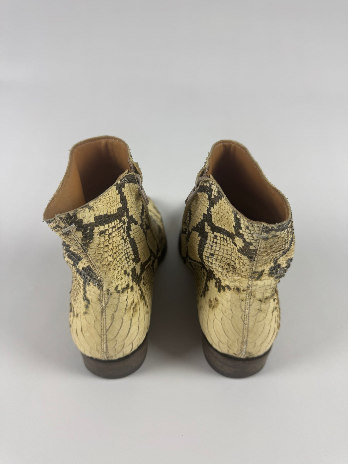Maison Matin Margiela Cream Snakeskin Python Leather Mid Boots SS 2005 - 41 EU