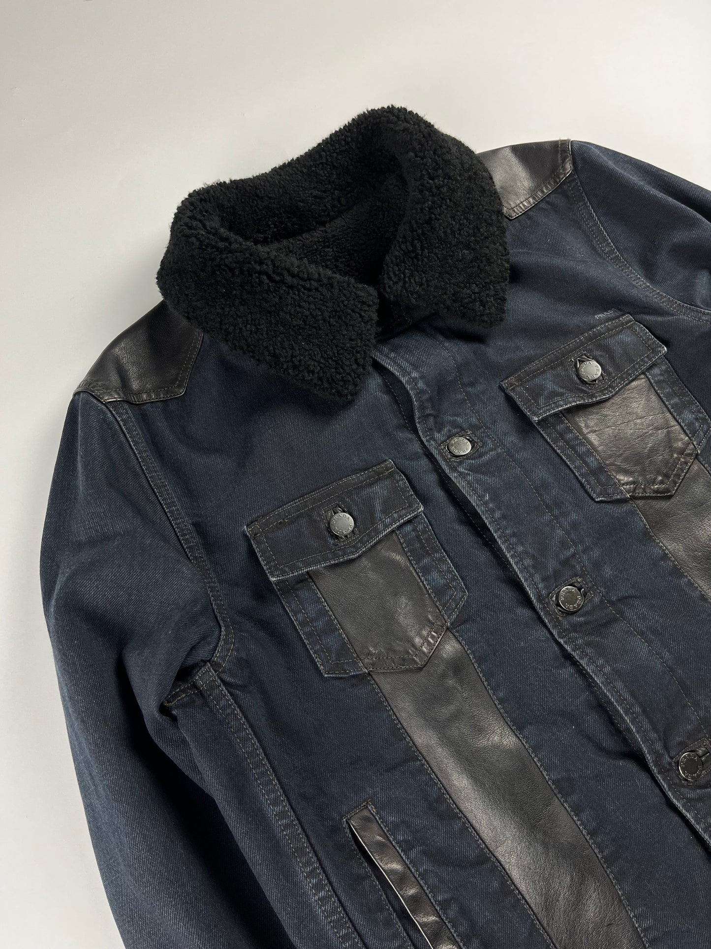 Prada Denim Leather Sheep Fur  Trucker Jacket FW 2006 - L