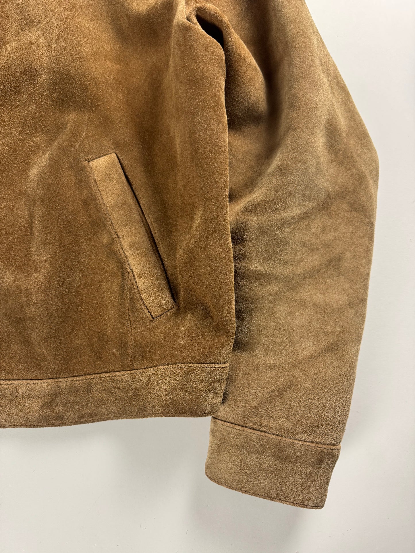 Prada Sample Tan Brown Suede Leather Zipper Moto Jacket FW 1996 - M