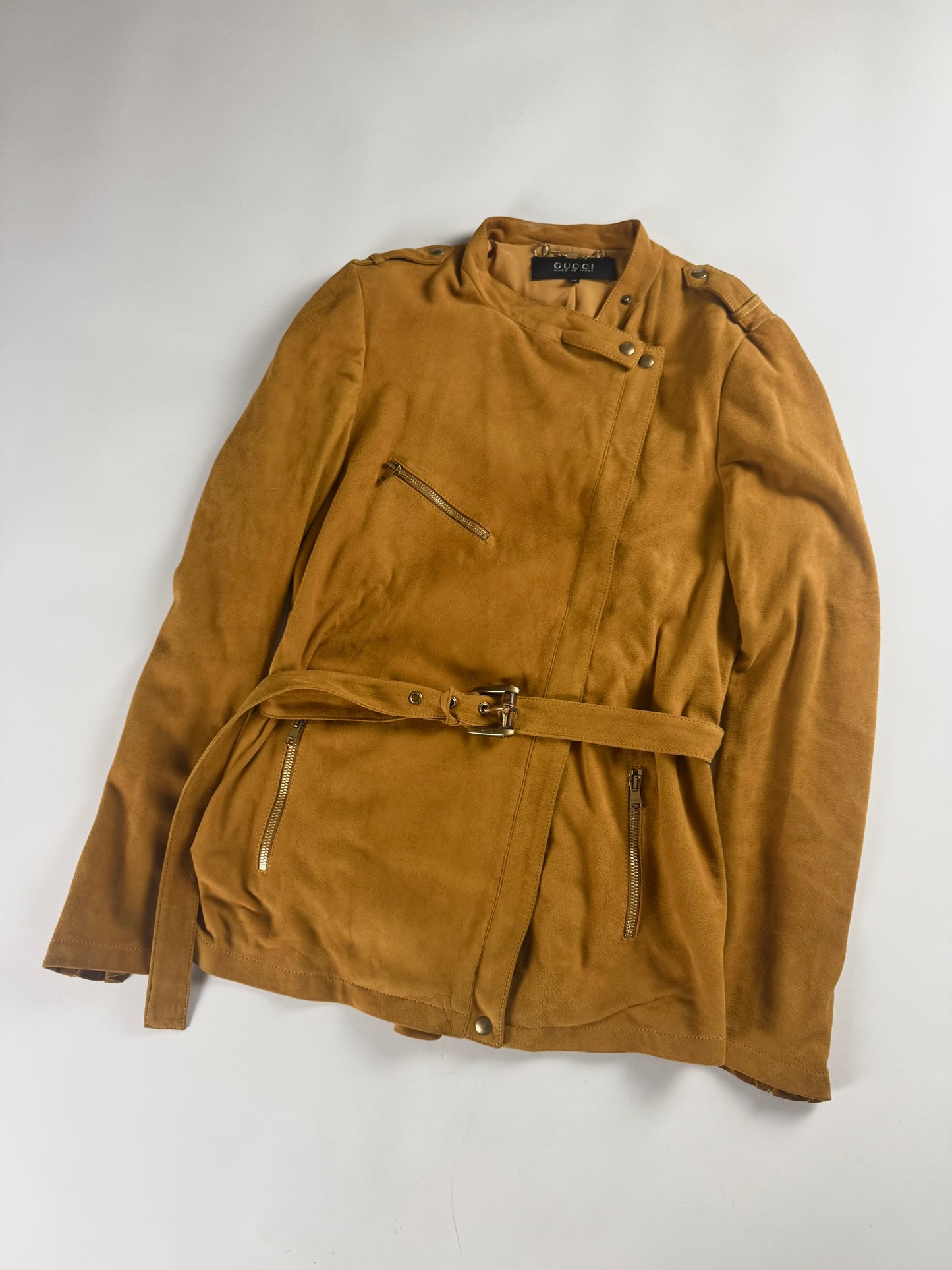 Gucci Orange Suede Zipper Belted Jacket 2000s - S