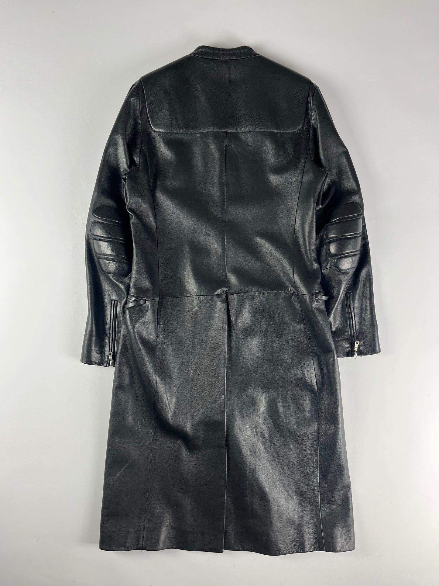 Prada Black Leather Padded Shoulder Coat FW 1999 - S