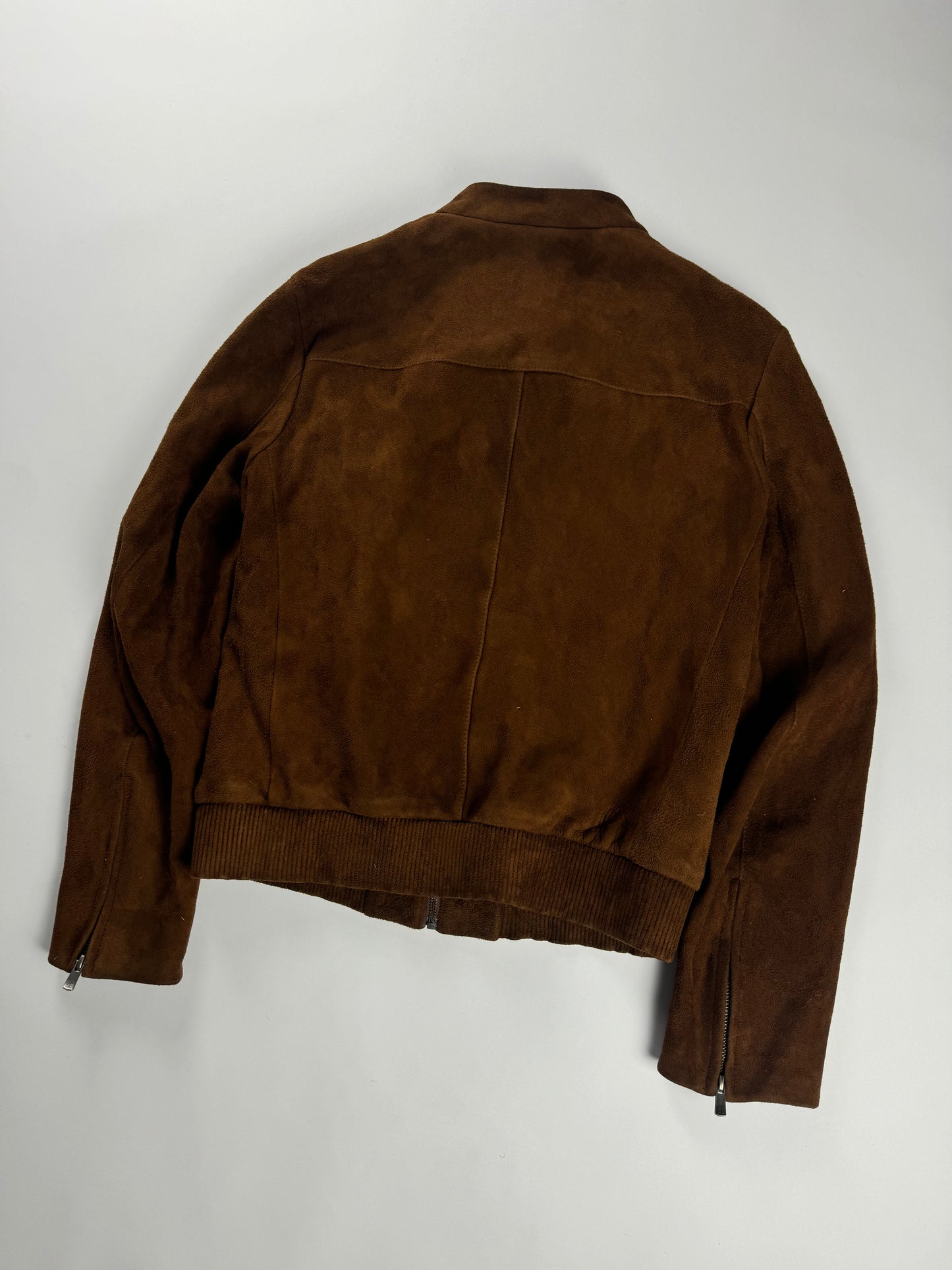 Prada Sample Havana Brushed Suede Canvas Leather Moto Jacket FW 2013 - M