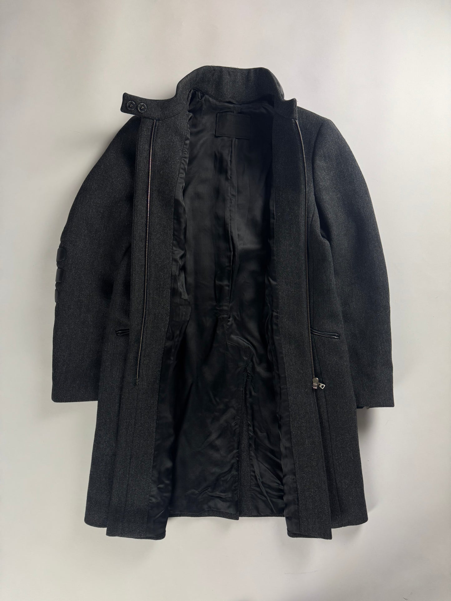 Prada Leather Padded Elbows Wool Long Coat FW 1999 - S