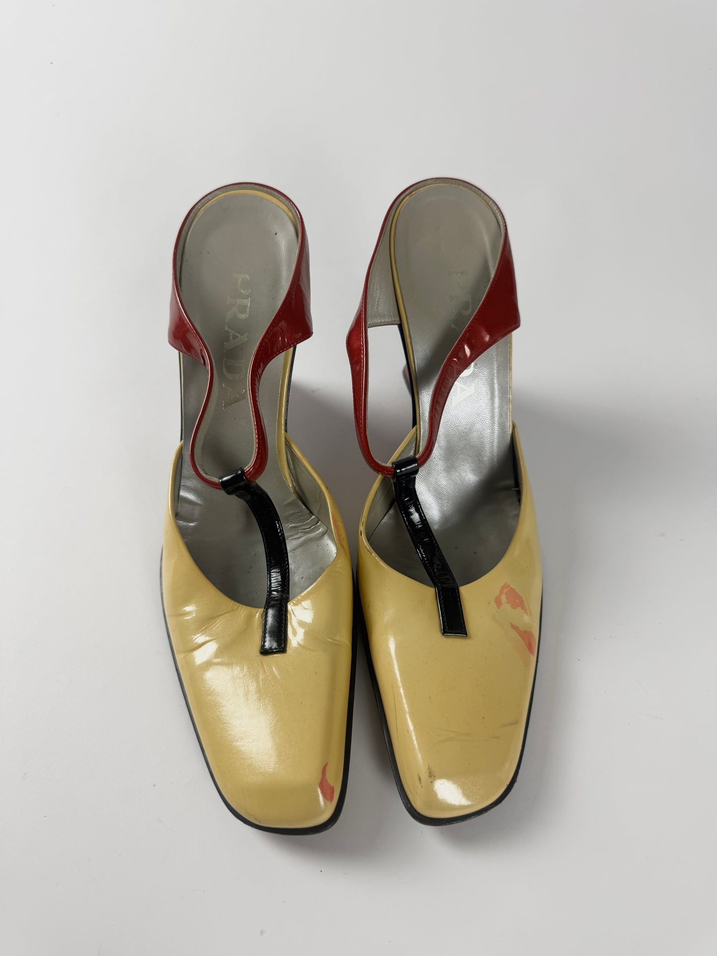 Prada Patent Beige Red Many Jane Wedges Heel Pumps FW 1998 - 40 IT/40,5 EU