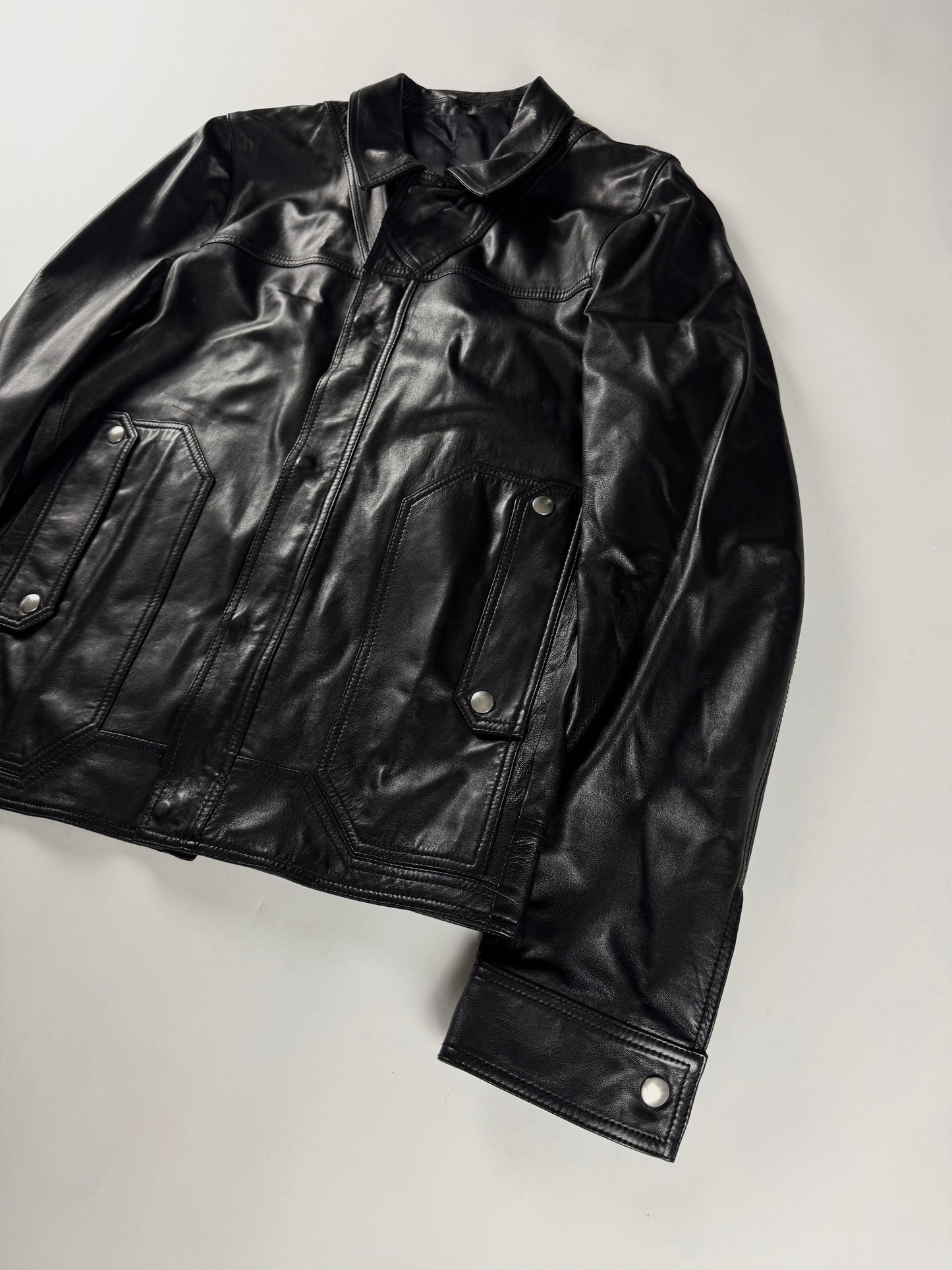 Dior Homme Dark Aviator Leather Trucker Jacket SS 2008 - M