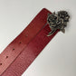 John Galliano Red Silver Roses Leather Belt 2000s - 85 CM