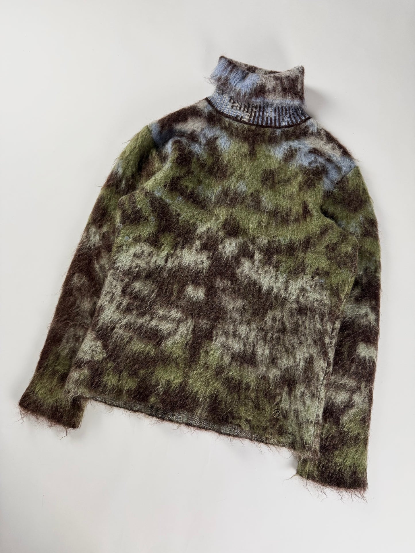 Louis Vuitton Camouflage Mohair Turtleneck Sweater Green Brown Blue Fuzzy FW 2019 - XS