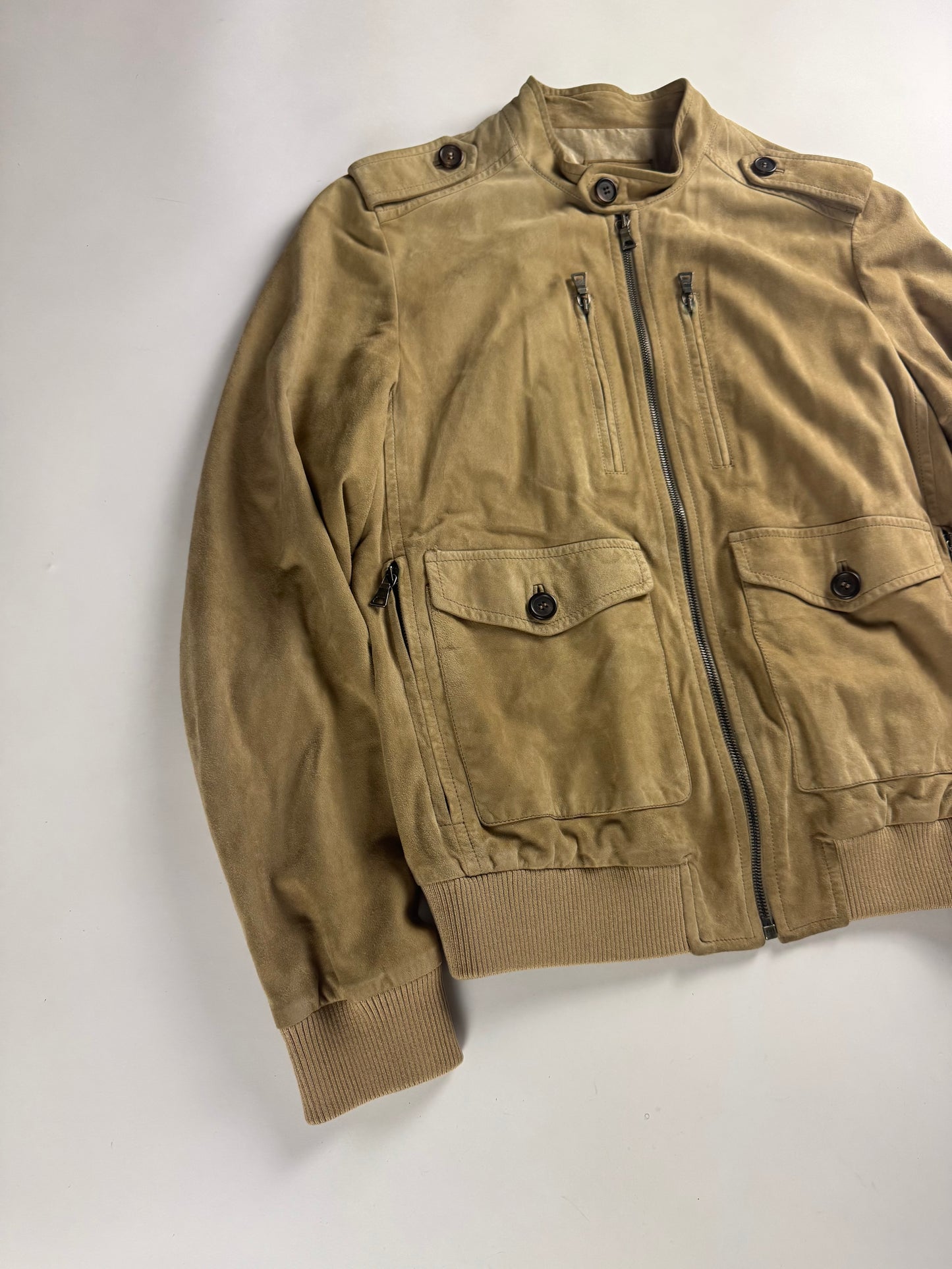 Prada Sand Suede Leather Aviator Bomber Jacket 2010s - M