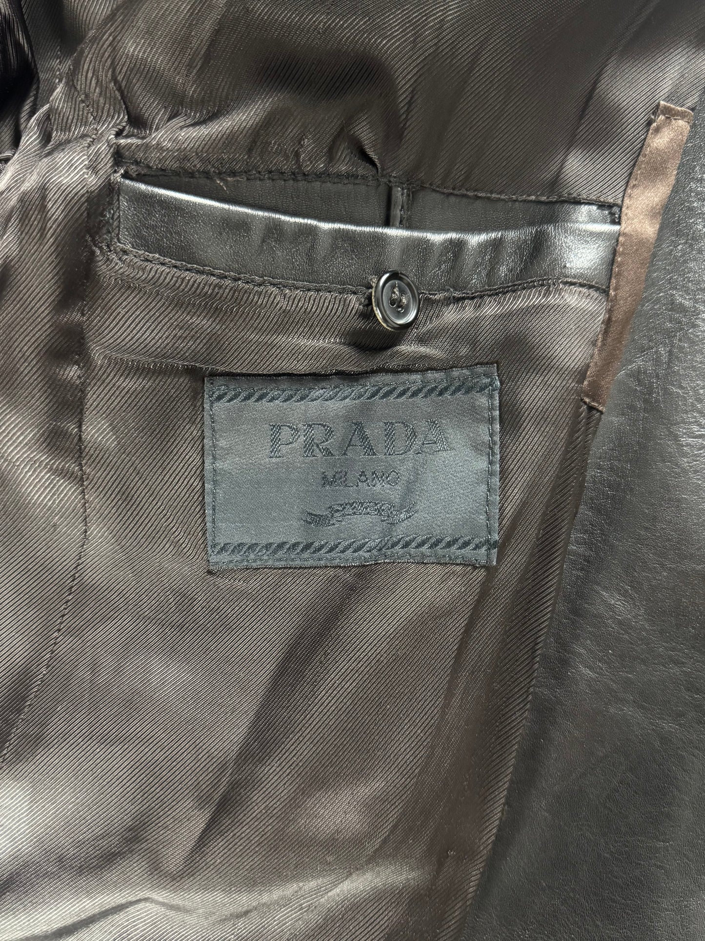 Prada Double Breasted Dark Brown Leather Coat FW 1996 - L