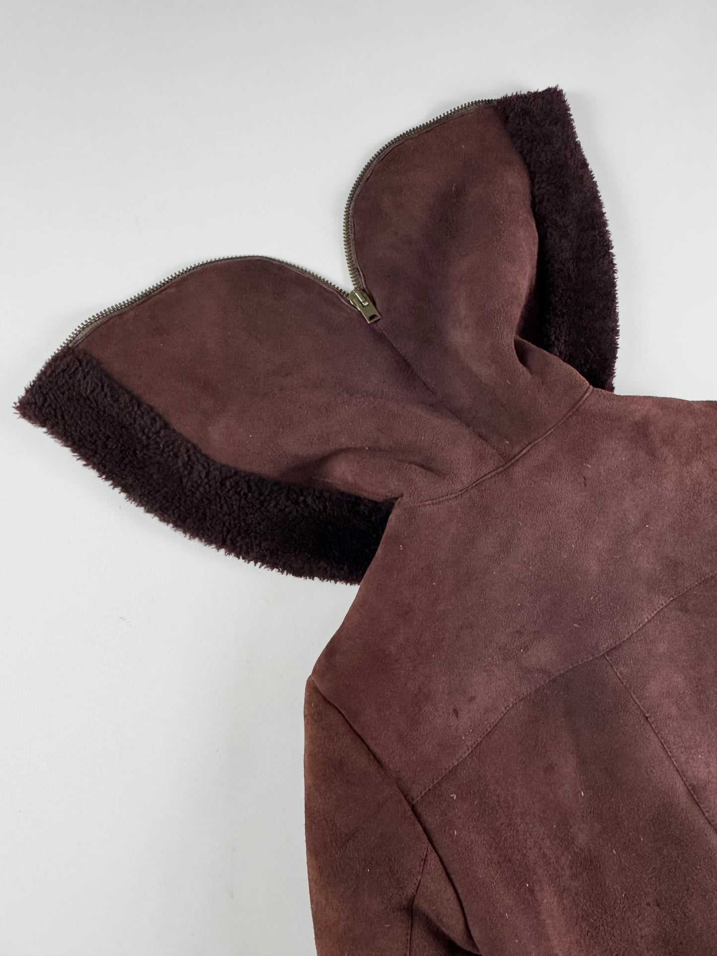 Miu Miu Wine Red Half Open Sherpa Hood Shearling Coat 2000s - XS