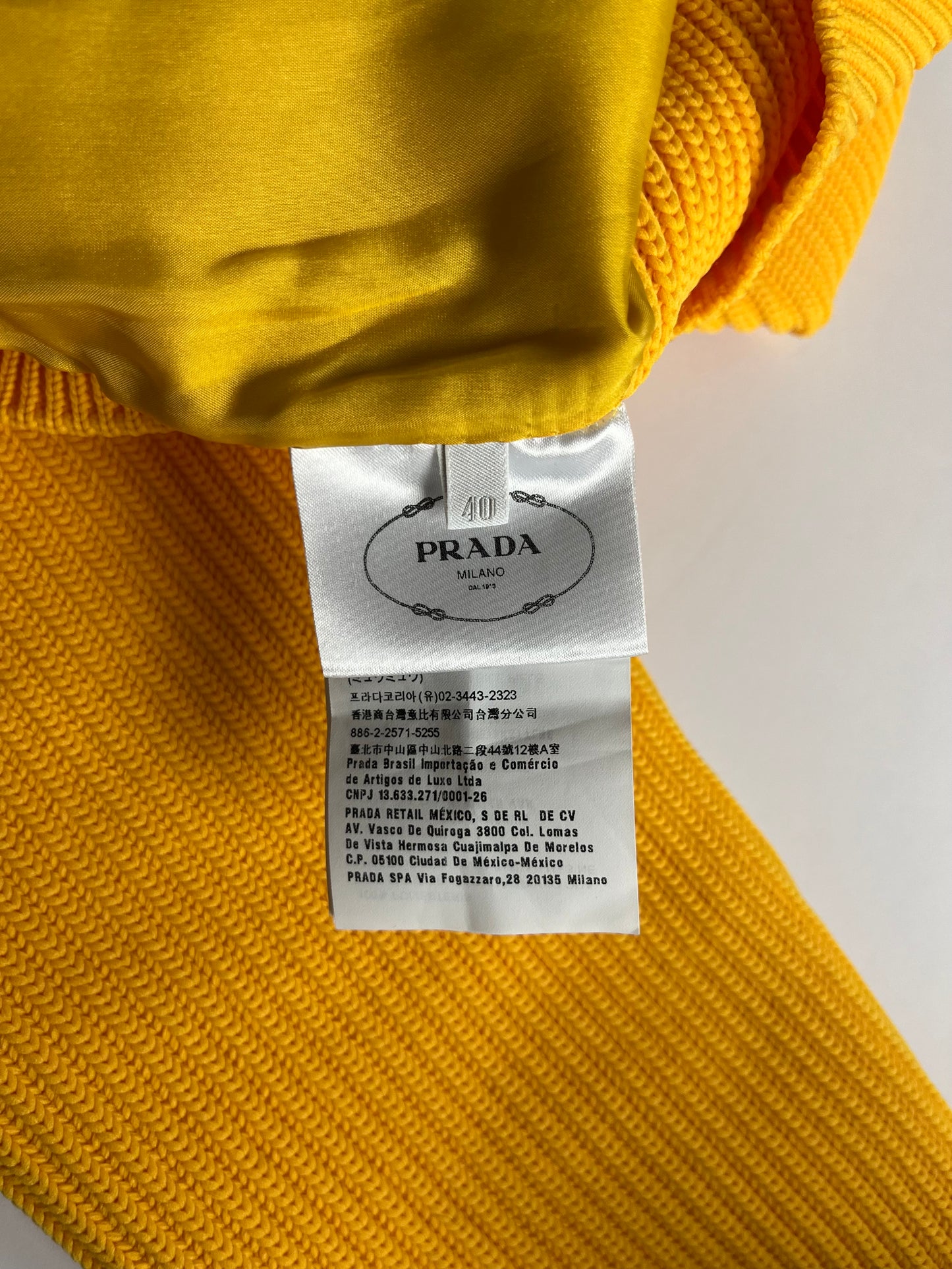 Prada Yellow Leather Ribber Turtleneck Half Zipper FW 2018 - S