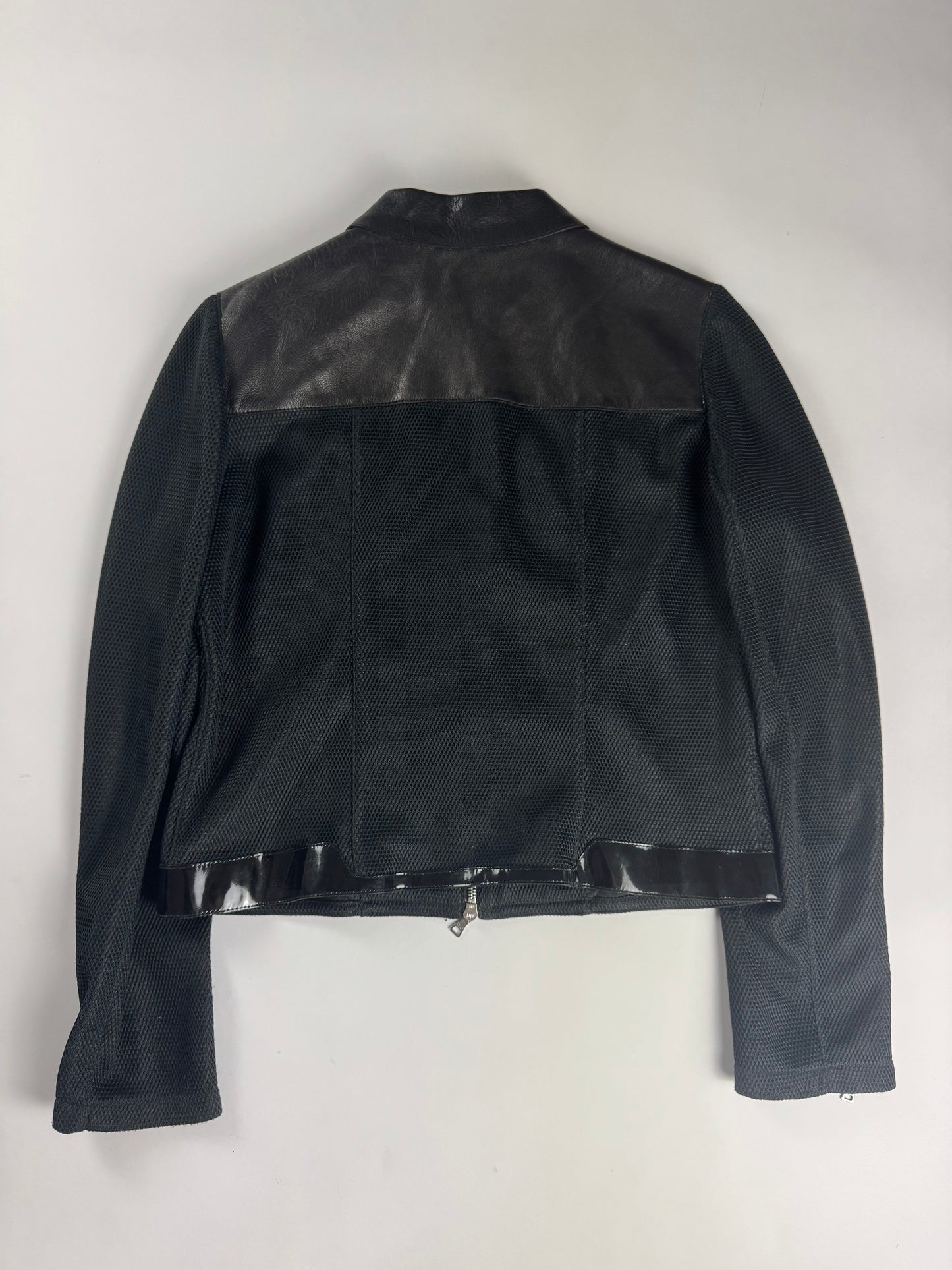 Prada Black Mesh Leather Duo Moto Jacket SS 1999 - S