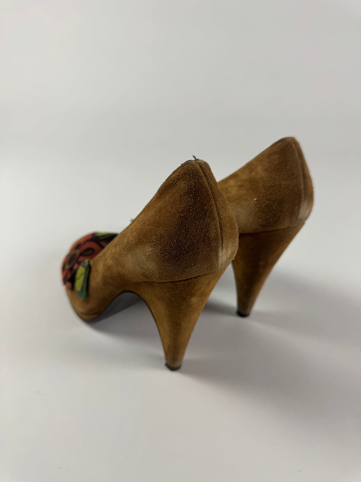 Miu Miu Floral Brown Suede Heels 1990s - 40 IT/41 EU