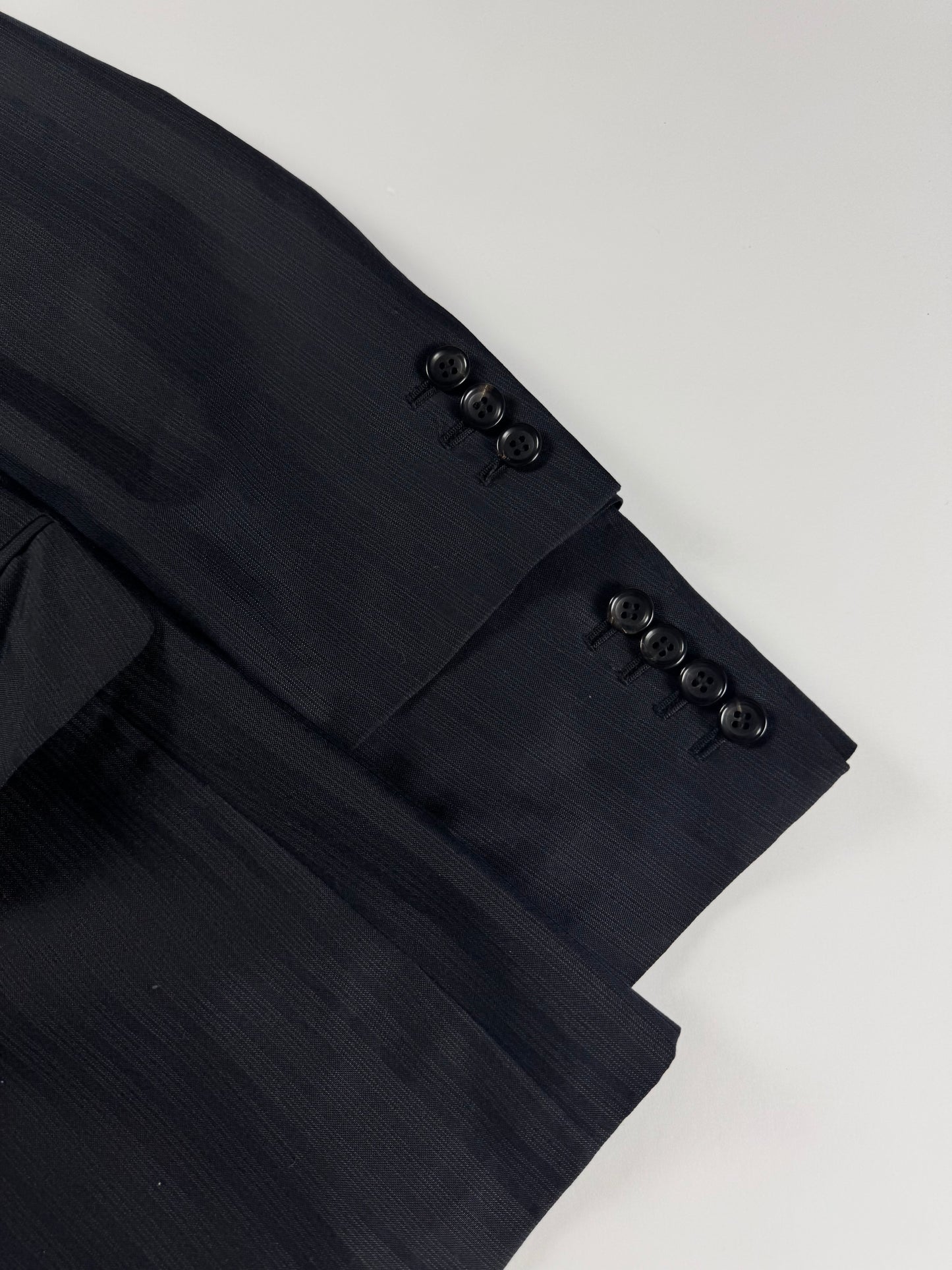 Comme des Garçons Homme Plus Dark Grey Pinstripe Peak Lapel Extended Double Button Cuff Wool Blazer Jacket FW 2019 - S