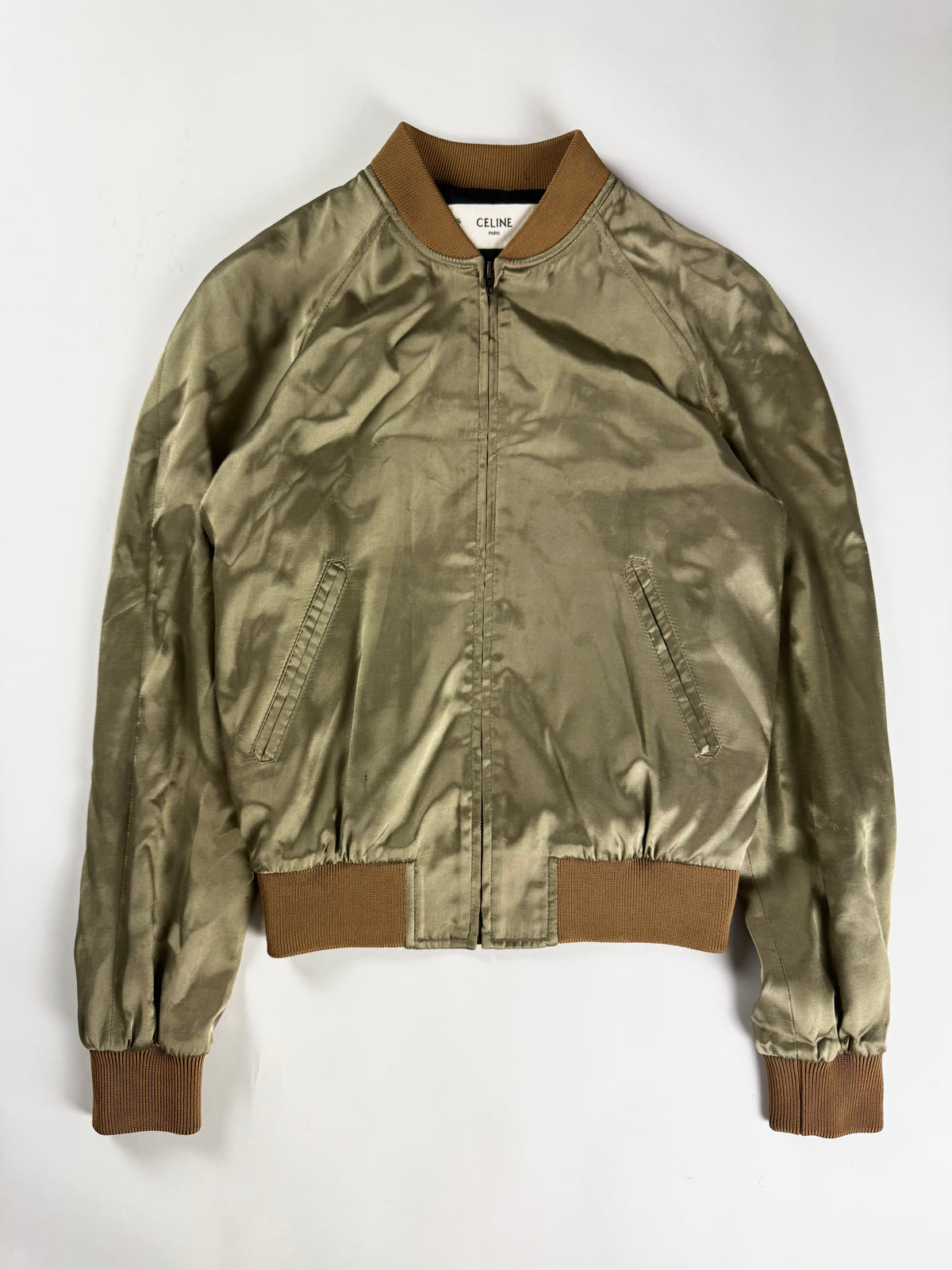 Celine Sample Light Brown Satin Bomber Jacket 2020s - S