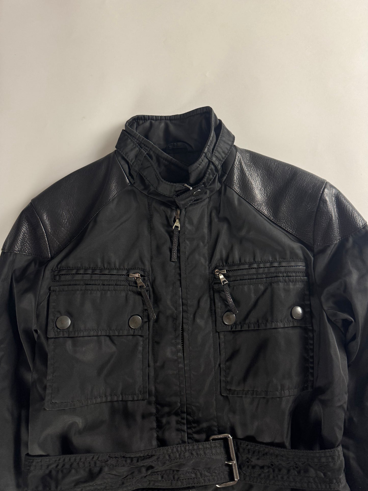 Prada Leather Shoulder Patched Nylon Belt Jacket 2000s - S