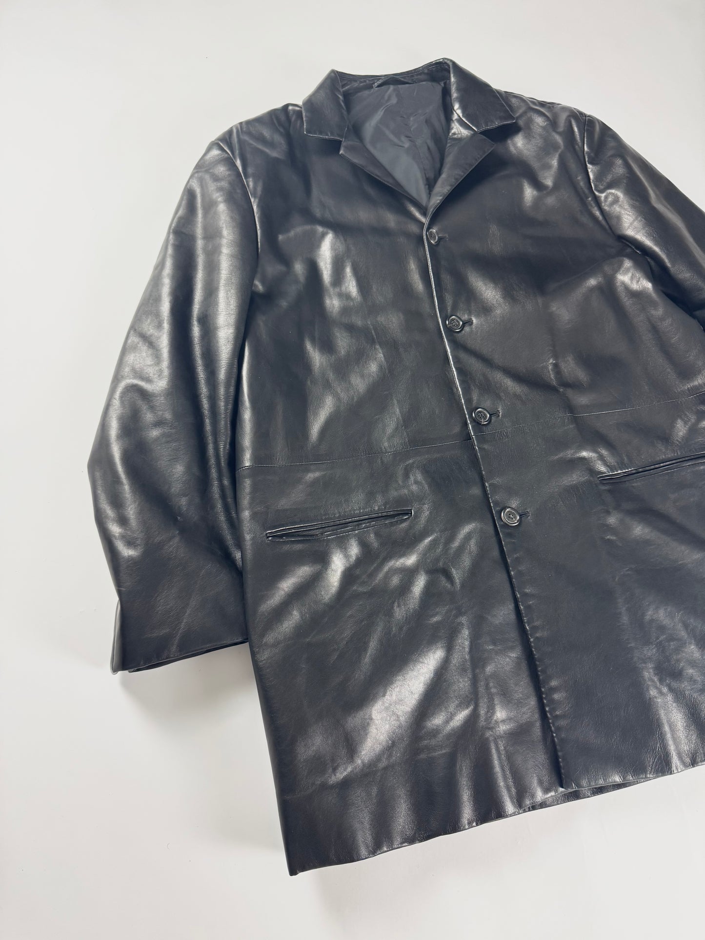 Prada Black Pure Soft Thick Leather Long Coat FW 1998 - L