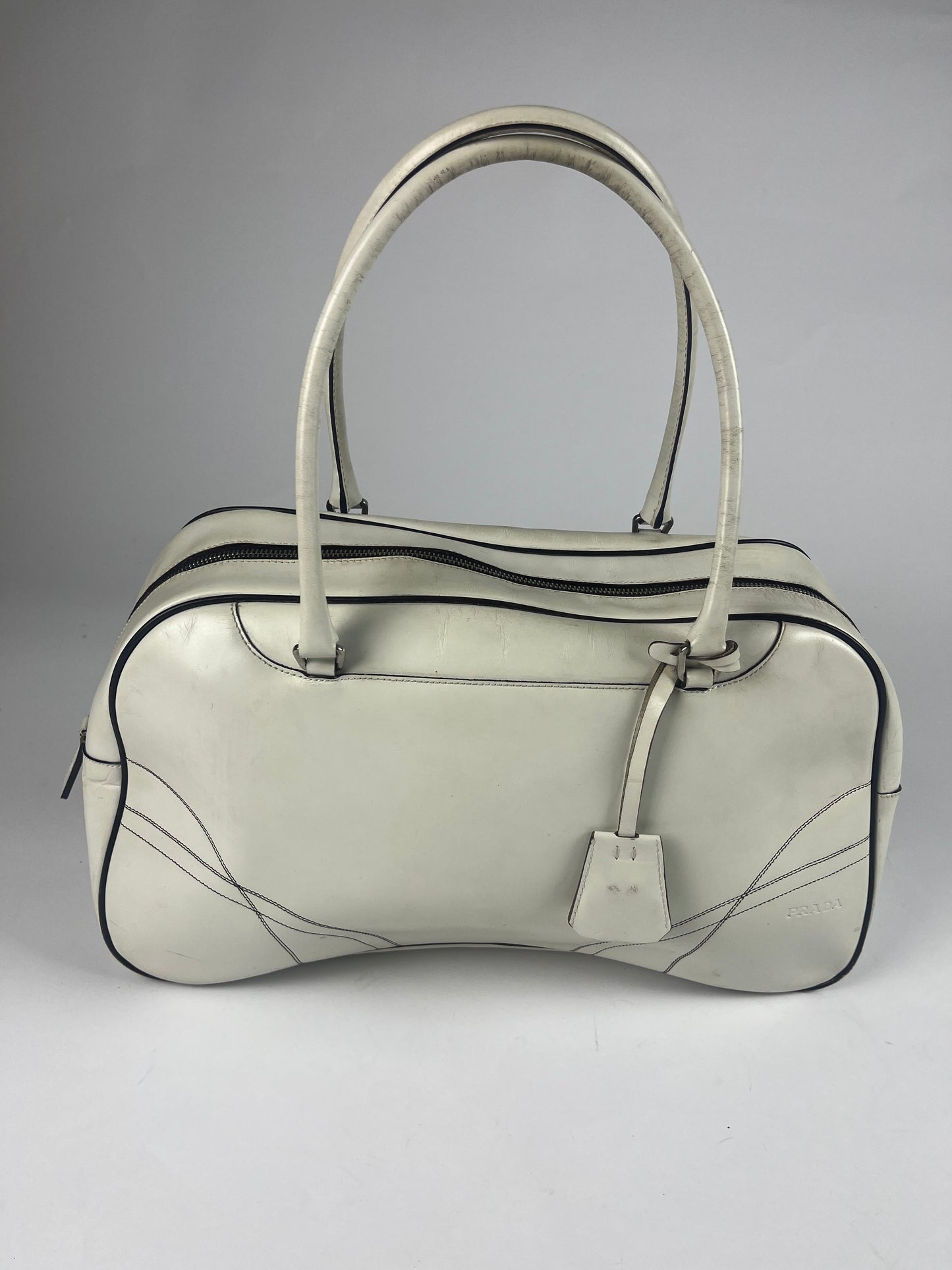 Prada White Leather Bowling Bag FW 2000 - OS