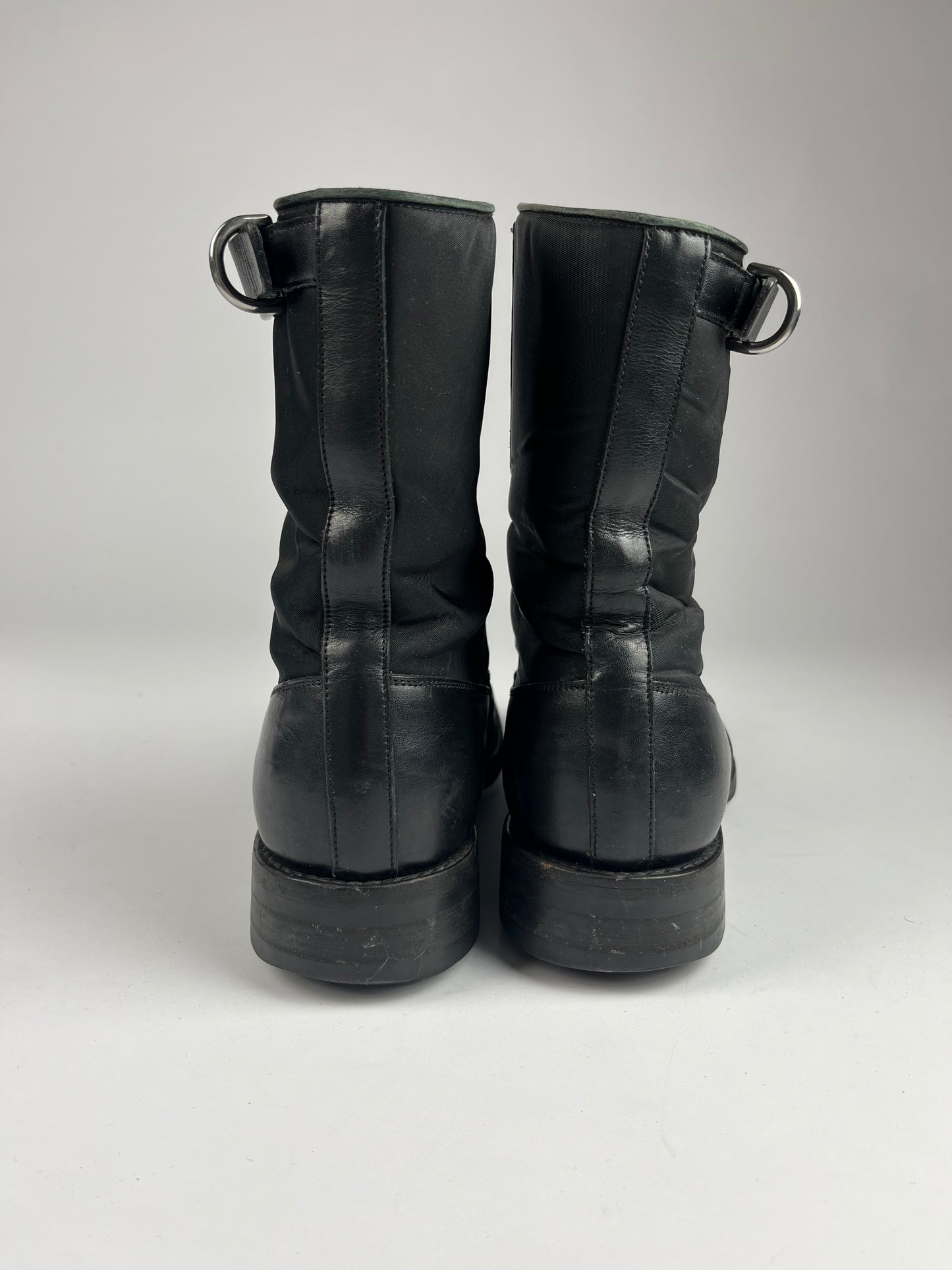 Prada Black Leather Commando Boots - 41,5 EU