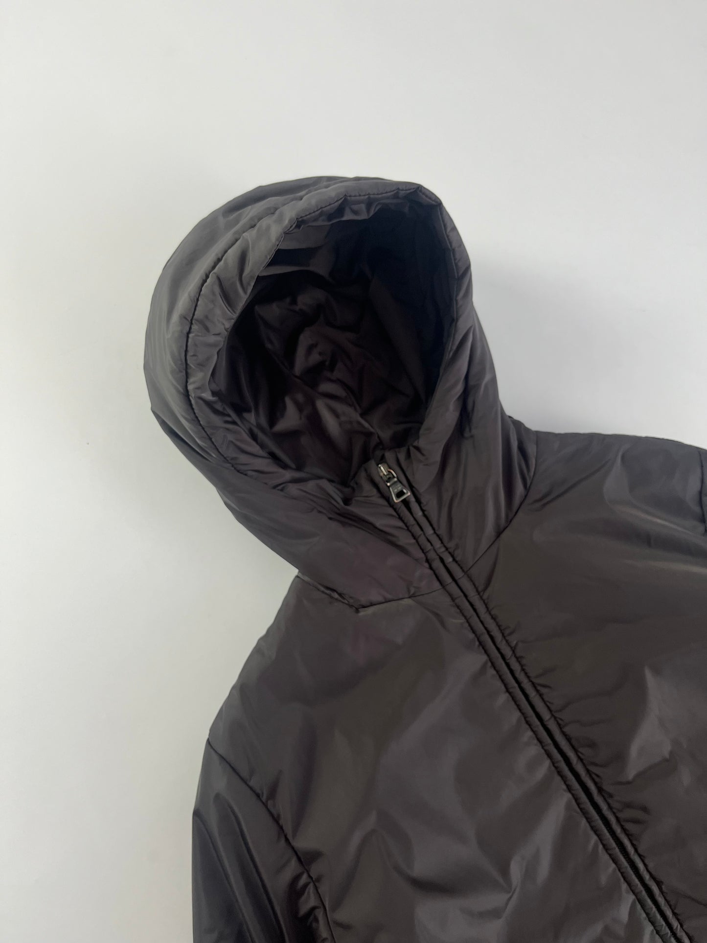 Prada Brown Nylon Double Zip Long Hooded Jacket 2000s - S
