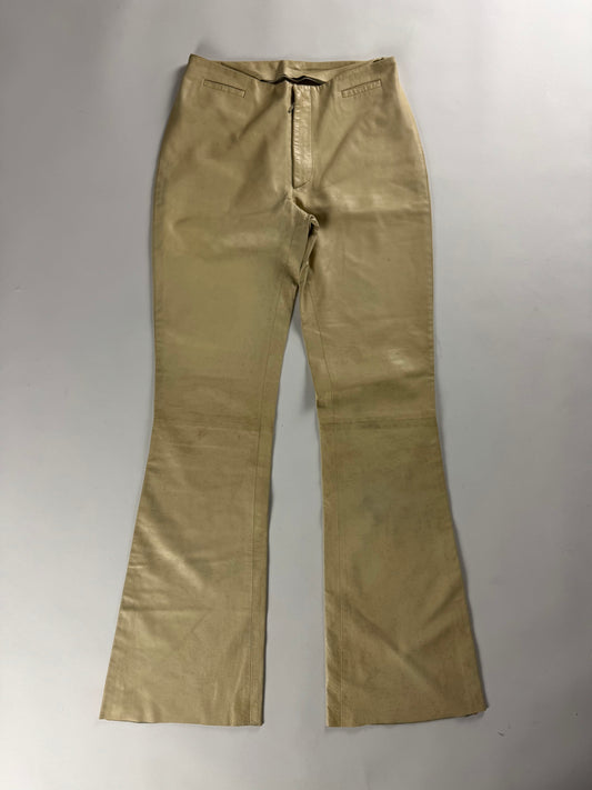 Gucci Tom Ford Cream Leather Flare Pants 1990s - S