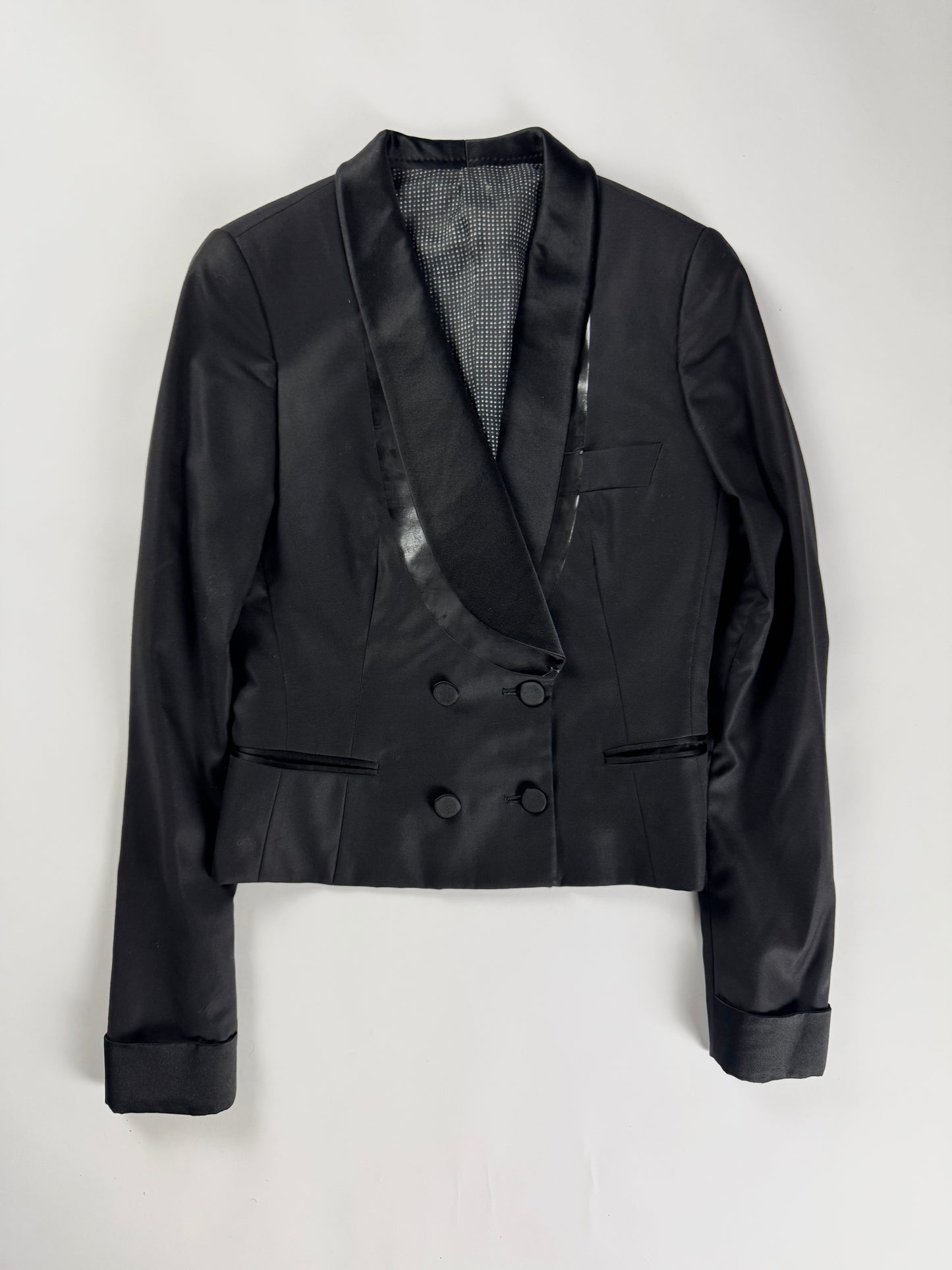 Bottega Veneta Sample Black Cropped Double Breasted Tuxedo Blazer FW 2012 - XS