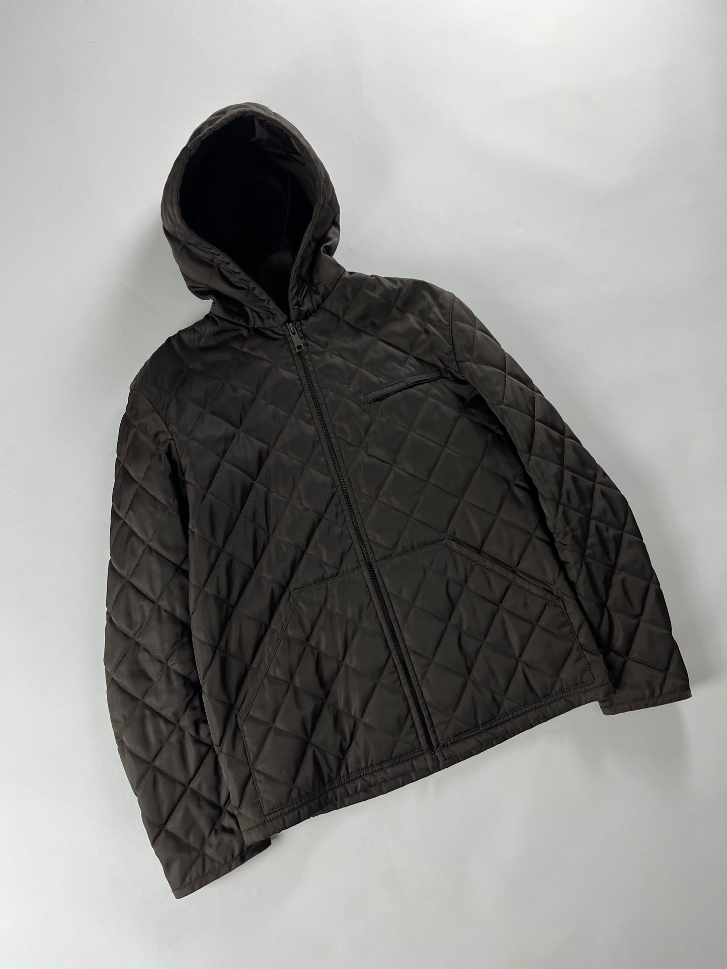 Prada Brown Quilted Hooded Jacket FW 2014 - M