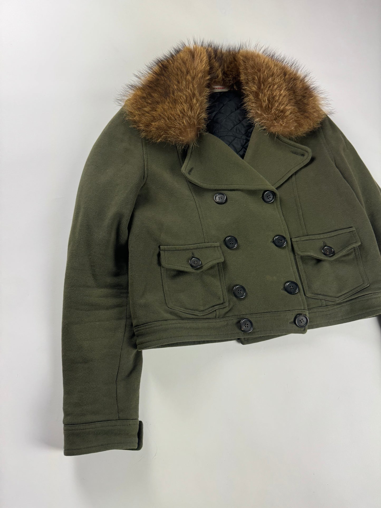 Prada Raccoon Fur Collar Old Army Crop Jacket SS 2006 - M