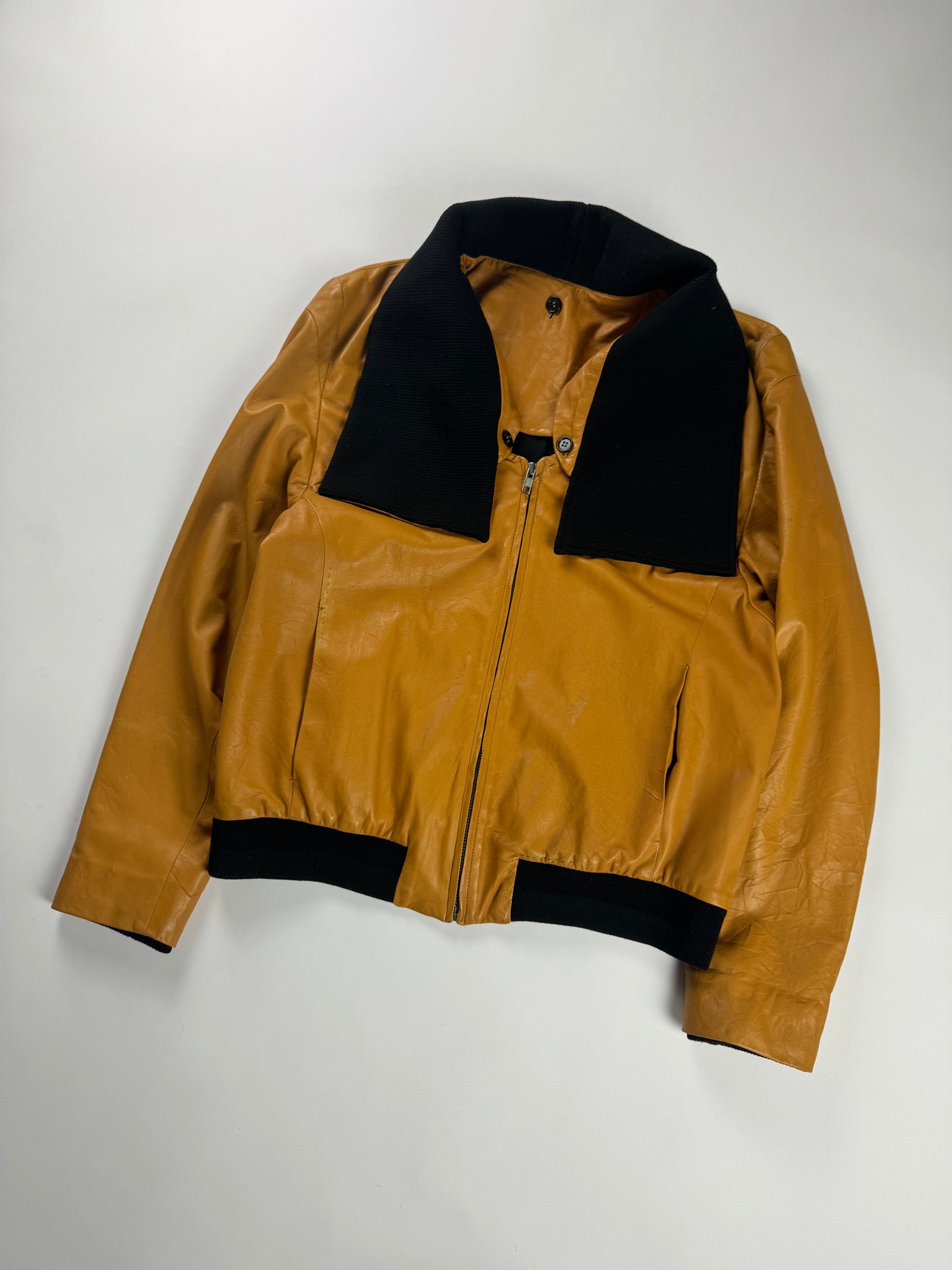 Maison Martin Margiela Unfinished Sample Removable Scarf Leather Jacket 2010s - S