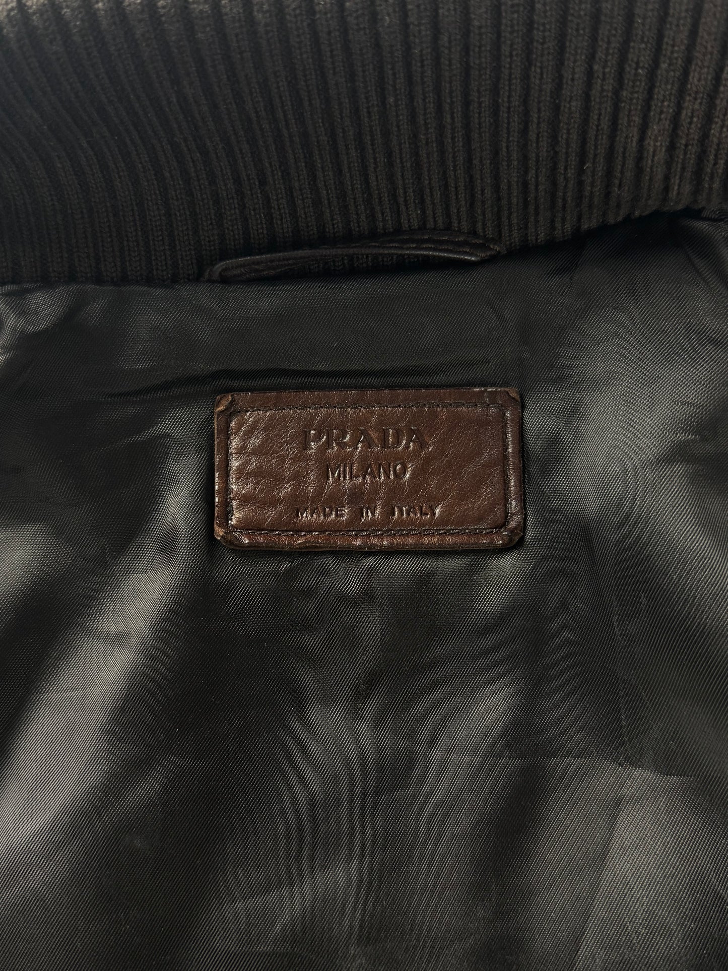 Prada Marlboro Brown Multi Pocket Leather Bomber Jacket FW 2008 - M