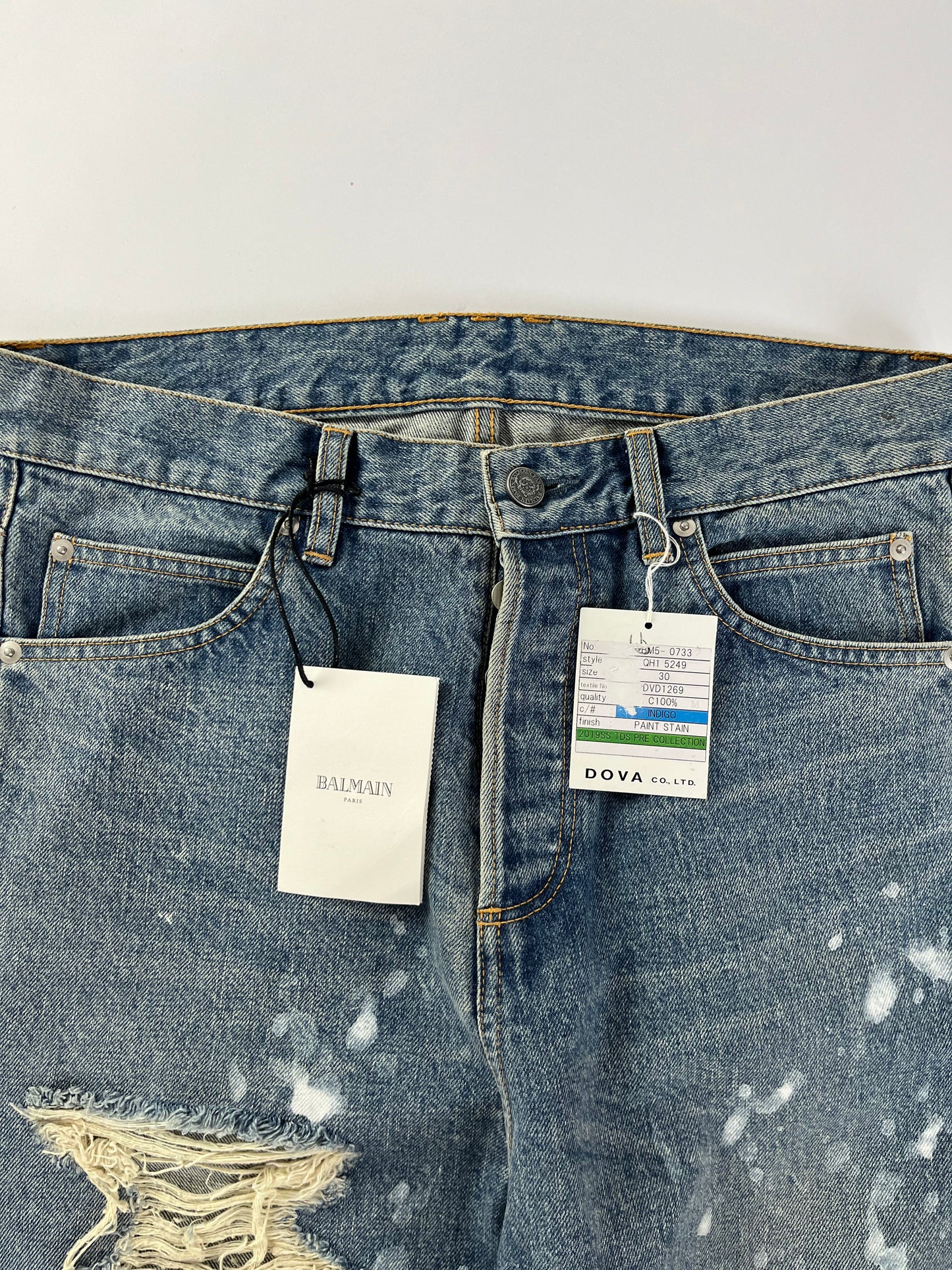 Balmain Sample Blue Painted Distressed Denim SS 2019 - 30 US