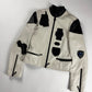 Louis Vuitton Sample White Leather Black Multi Patch Logo Badge Racer Jacket FW 2017 - S