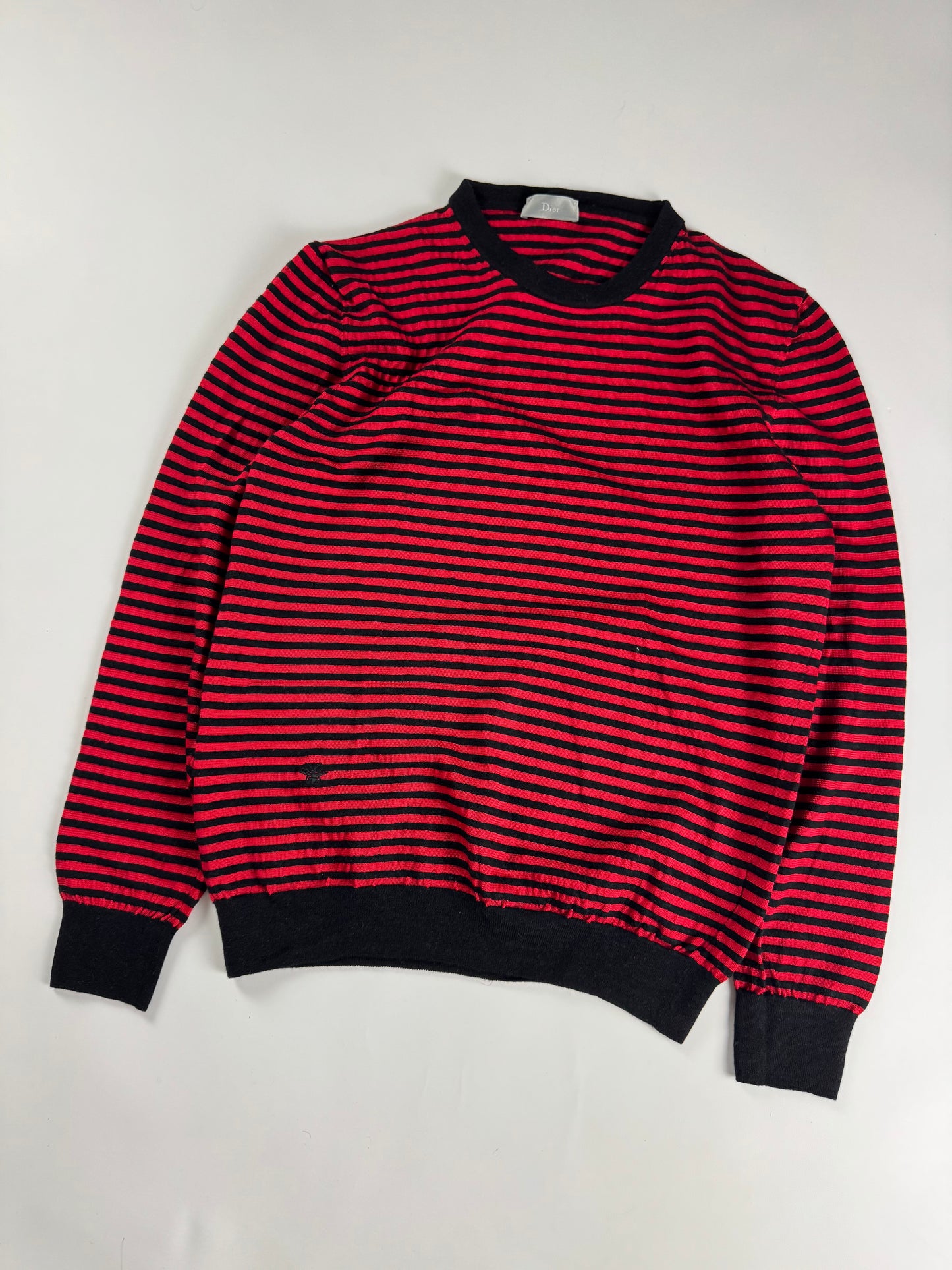 Christian Dior Red Black Marinière Stripe Wool Elasticated Waist Knit Crewneck Sweater SS 2017 - M