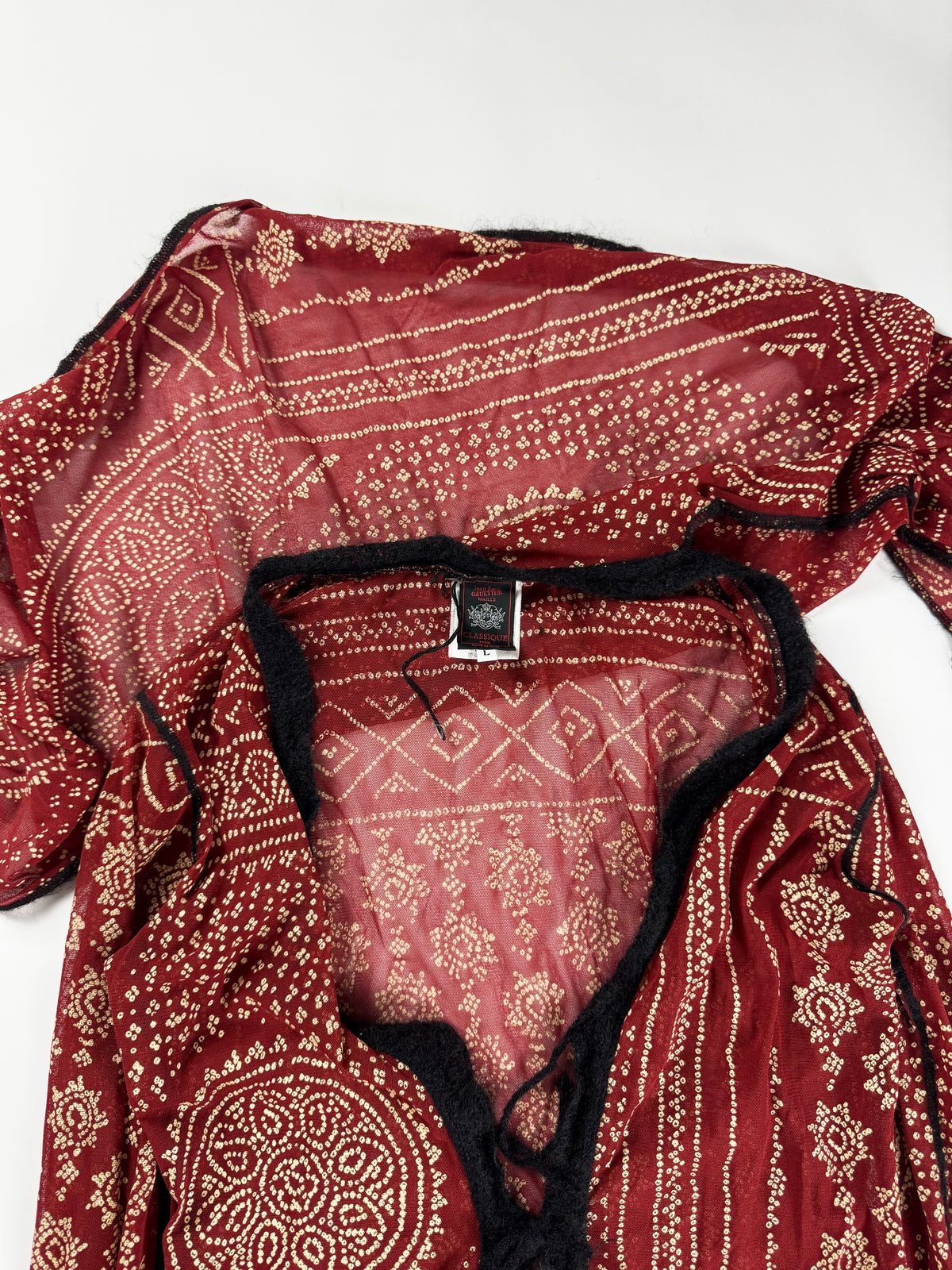 Jean Paul Gaultier Paisley Native Tribal Tattoo Oriental Mesh Blouse Top 1990s - L