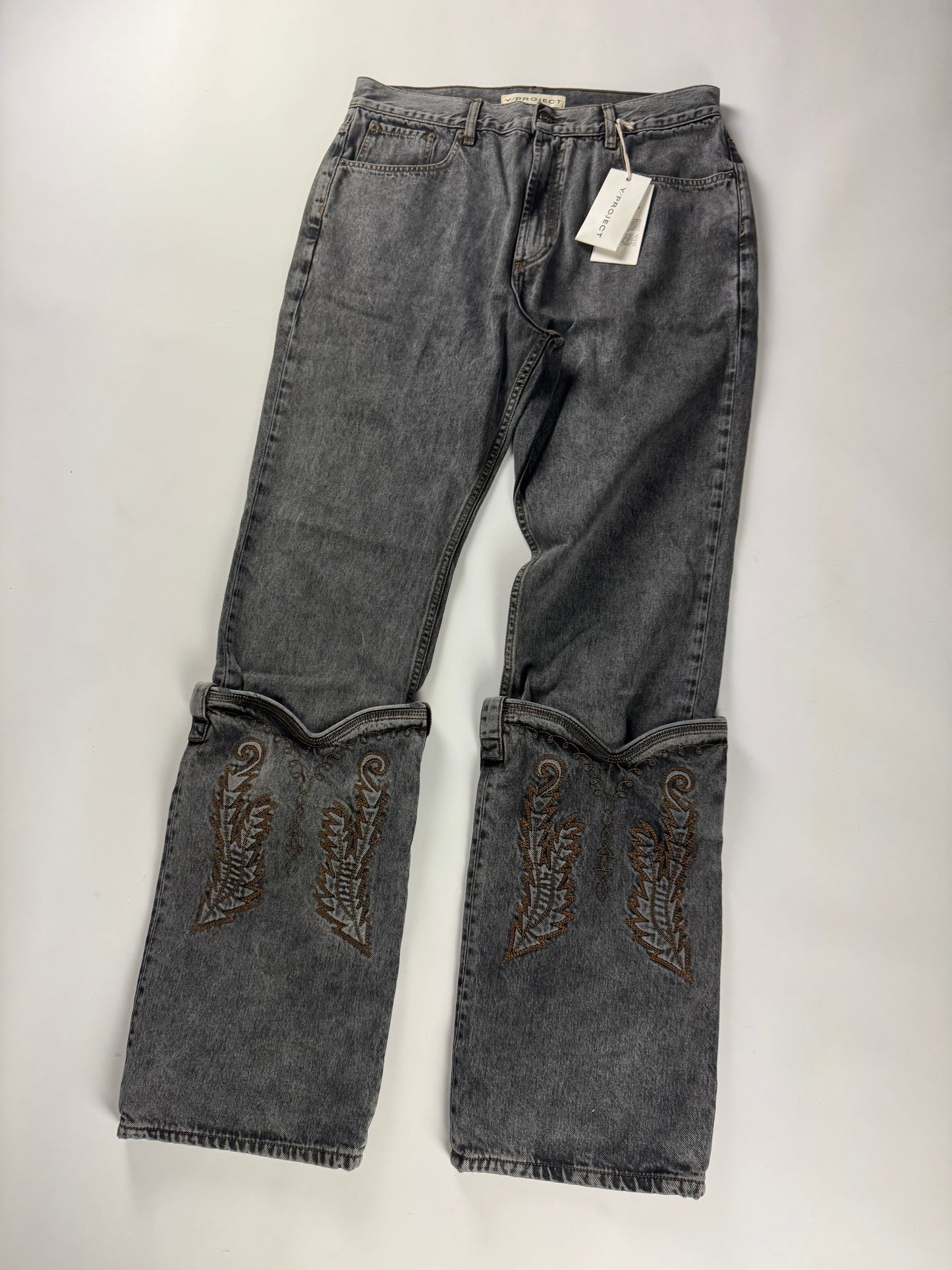 Y/Project Mini Cowboy Cuff Grey Denim Pants SS 2023 - 33 US