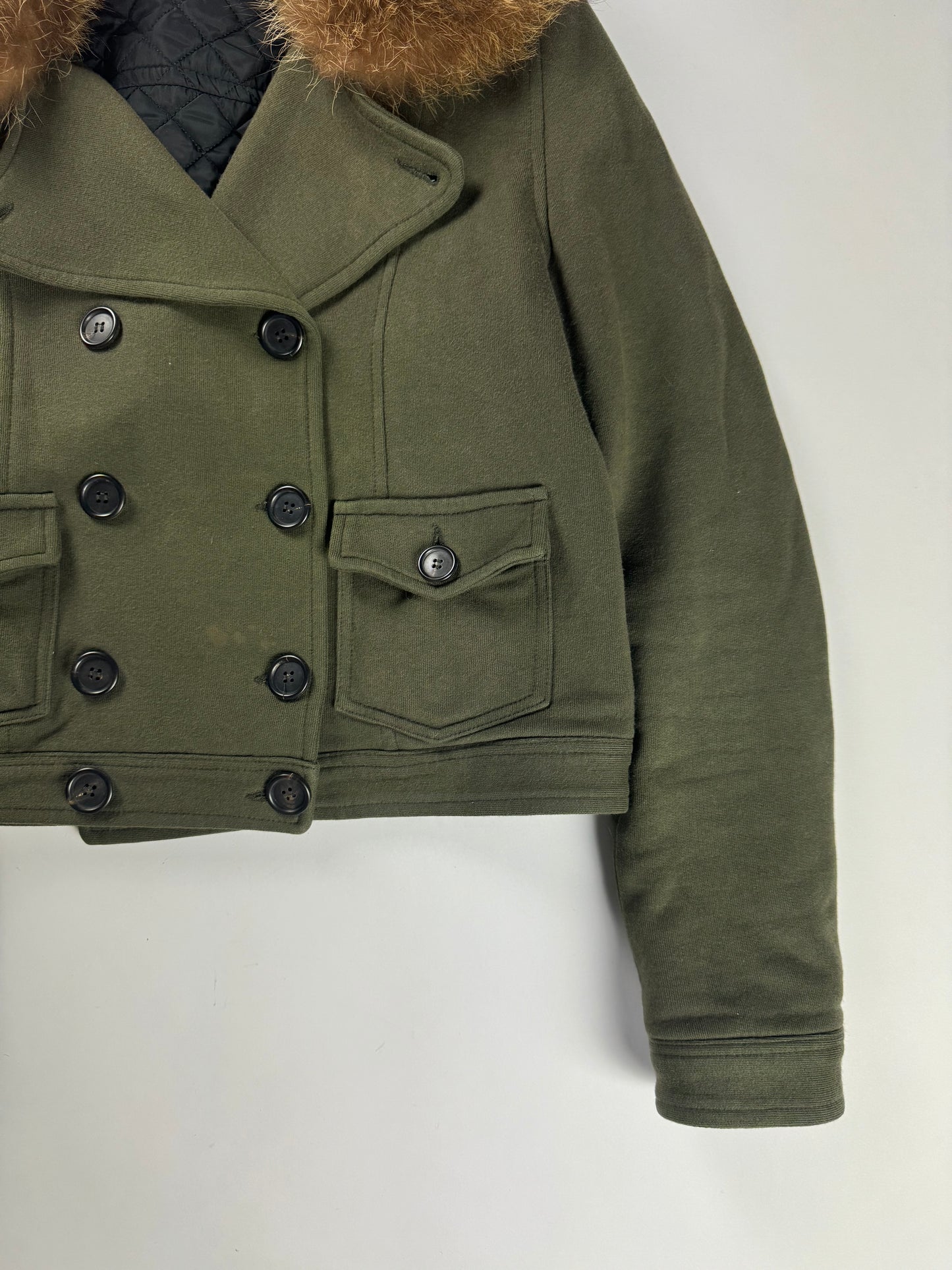 Prada Raccoon Fur Collar Old Army Crop Jacket SS 2006 - M