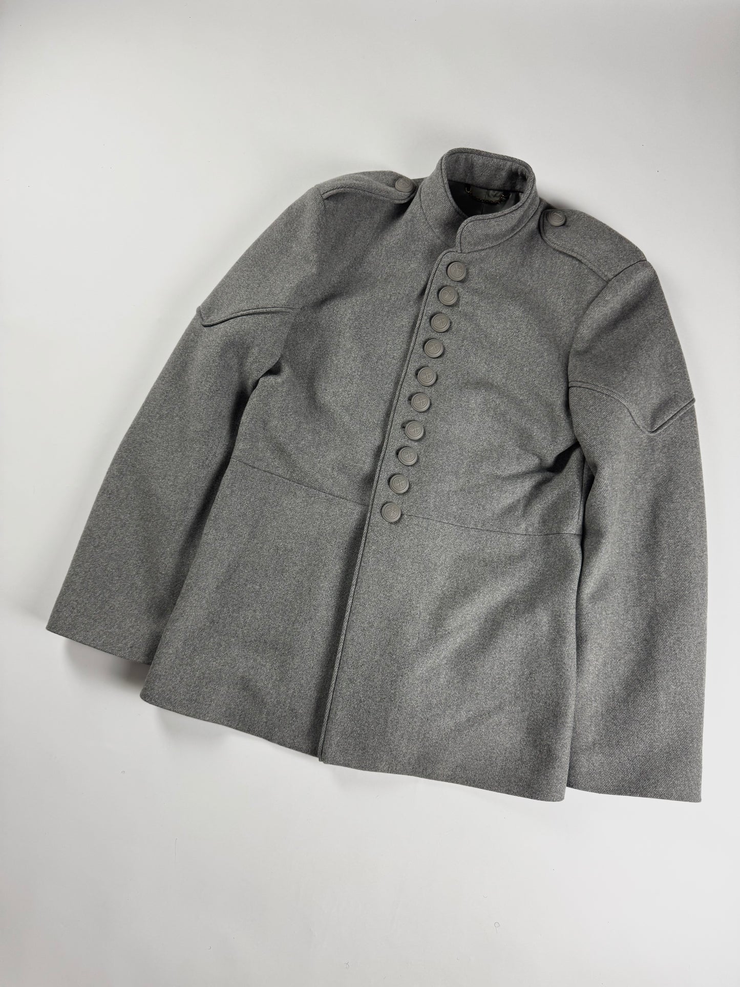 Louis Vuitton Sample Grey Wool Napoleonic Military Stand Collar Epaulettes Officer Jacket FW 2019 - M