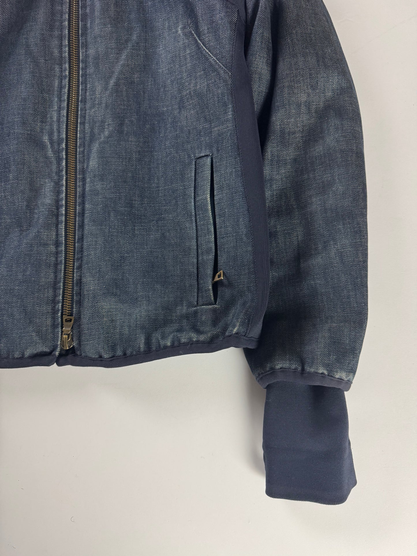 Prada Funnel Collar Denim Cuffed Moto Jacket 2000s - S
