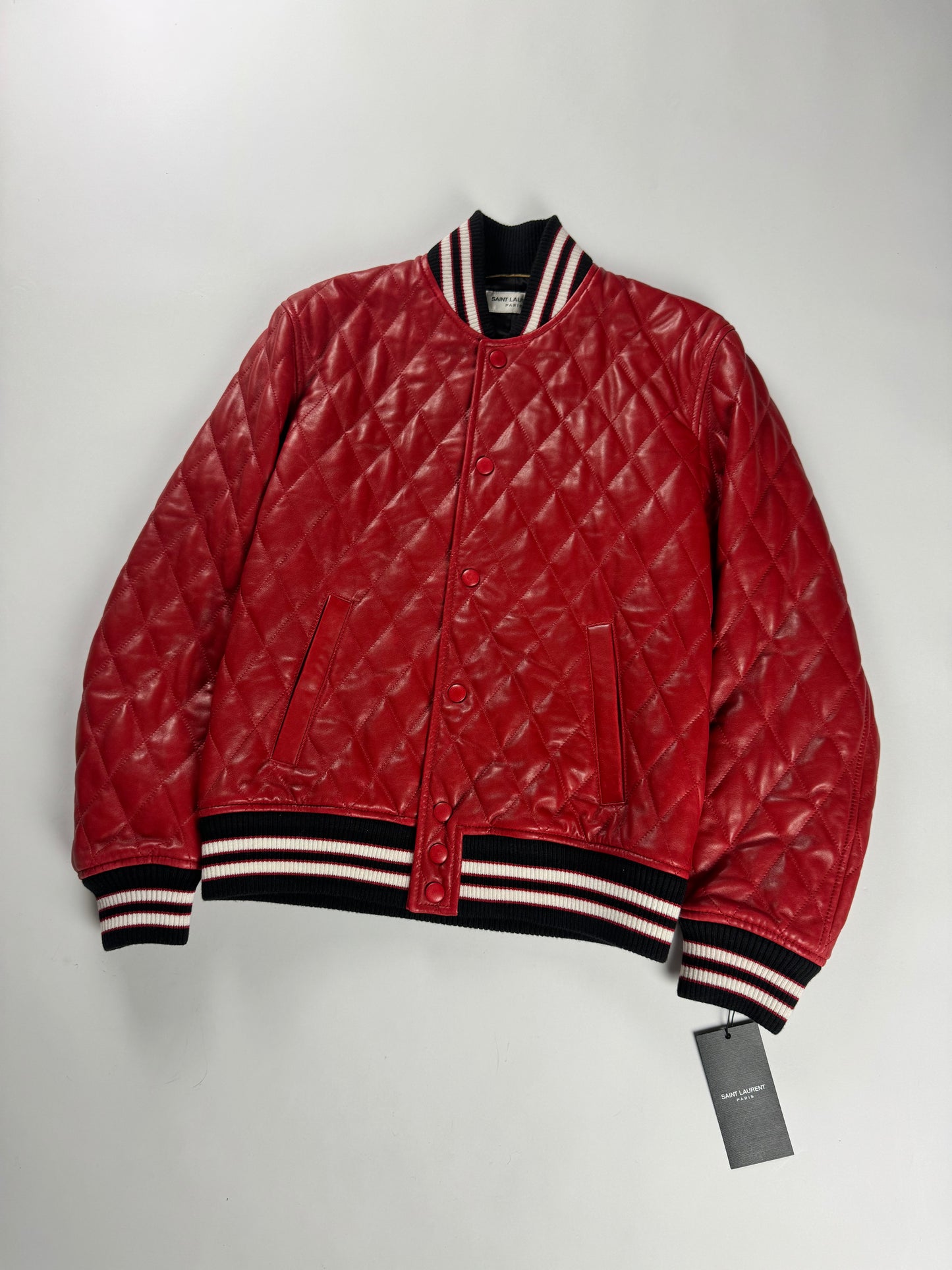Saint Laurent Sample Quilted Baroque Damier Varsity Bomber Jacket SS 2018 - S