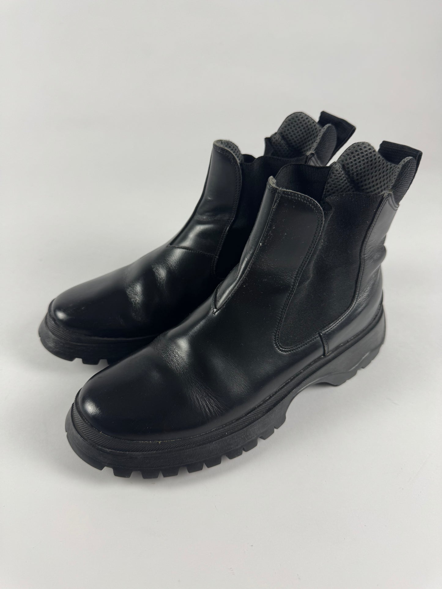 Prada Black Leather Chelsea Combat Mid Boots FW 2003 - 40 EU