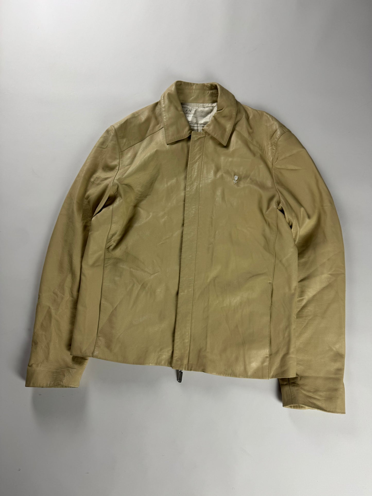 Givenchy Flower Embroidery Cream Leather Jacket SS 2005 - M