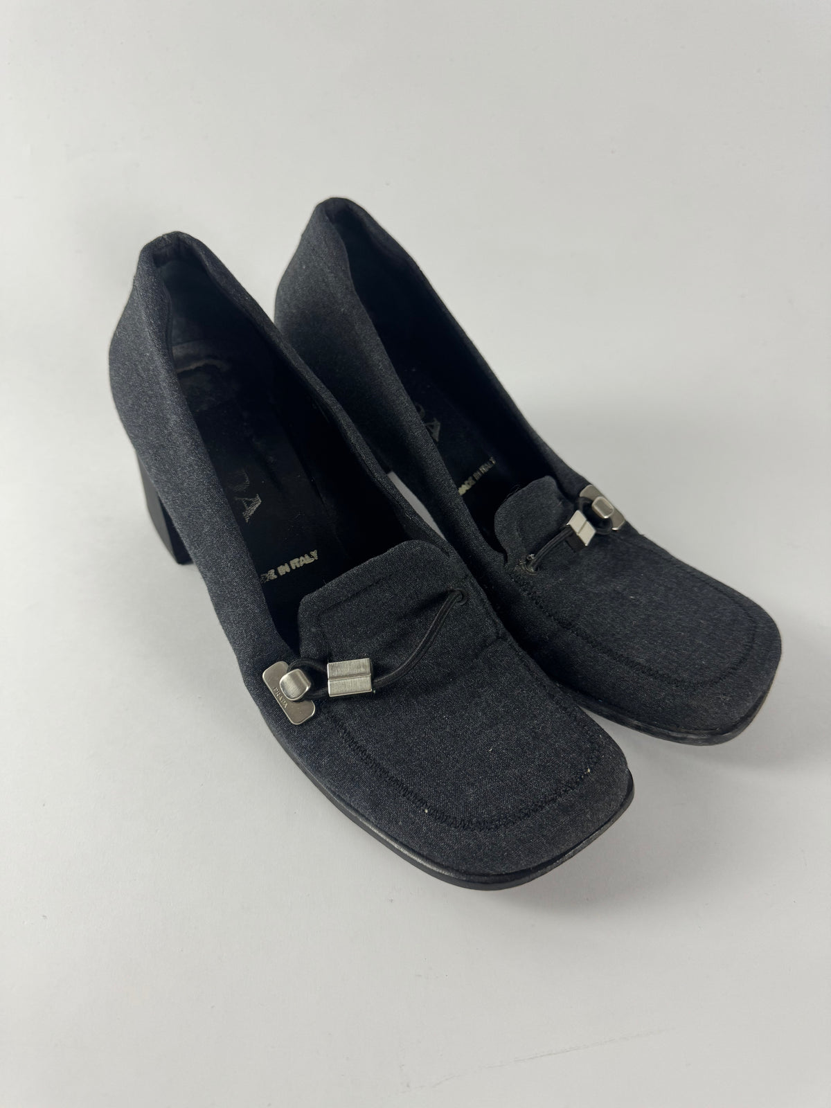 Prada Shadow Grey Block Loafers Heel Pumps FW 1999 - 39 IT/40 EU