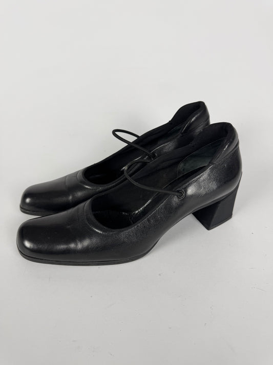 Prada Black Leather Laced Mary Jane Pumps FW 1998 - 39 IT/39,5 EU
