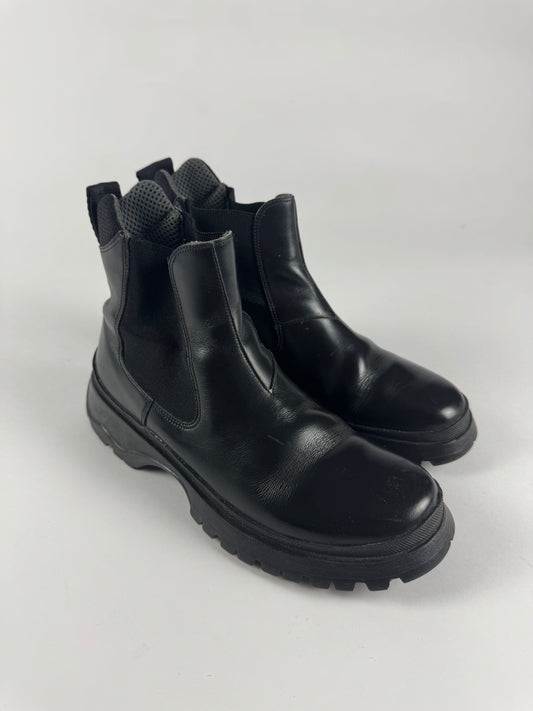 Prada Black Leather Chelsea Combat Mid Boots FW 2003 - 40 EU